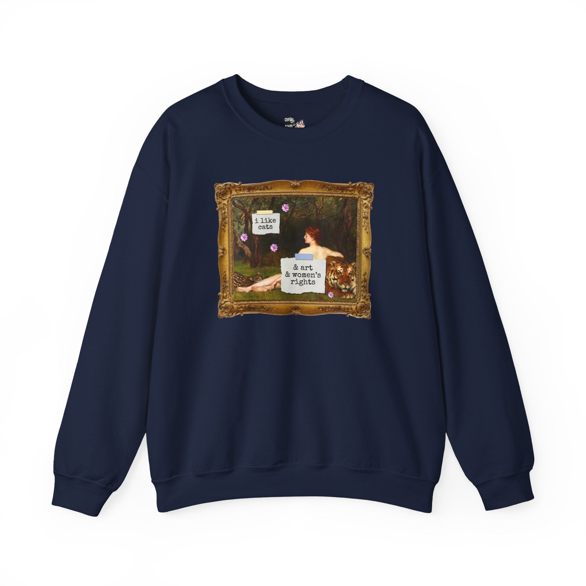 Funny Feminist Sweatshirt for Cat Mom or Cat Dad Who Loves Art History and Women's Rights, Equal Rights Famous Painting Crewneck for Artist - Opal and June