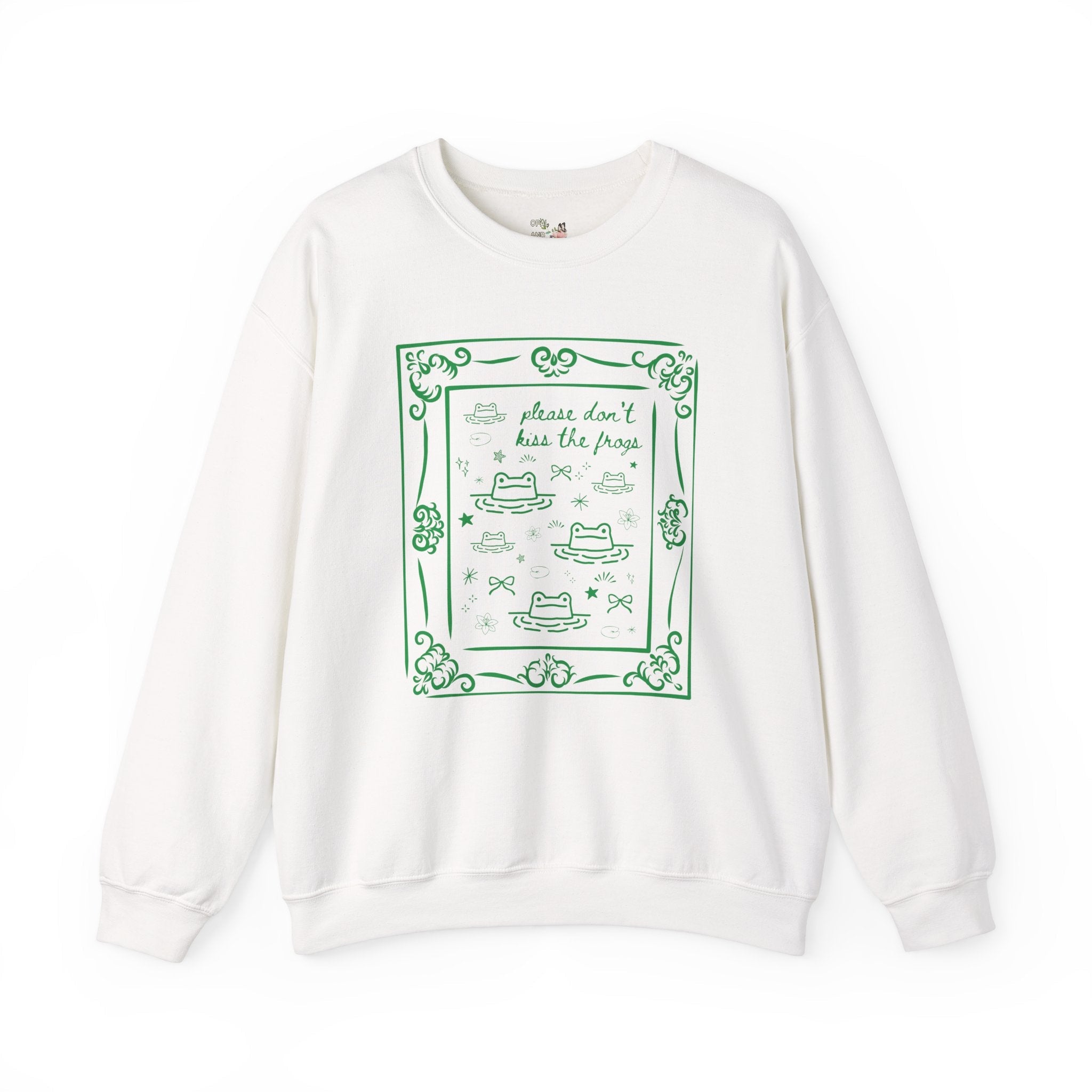 Funny Frog Lover Sweatshirt for Animal or Amphibian Lover: Please Don't Kiss the Frogs, Silly Weirdcore Goblincore Shirt with Y2K Doodles - Opal and June