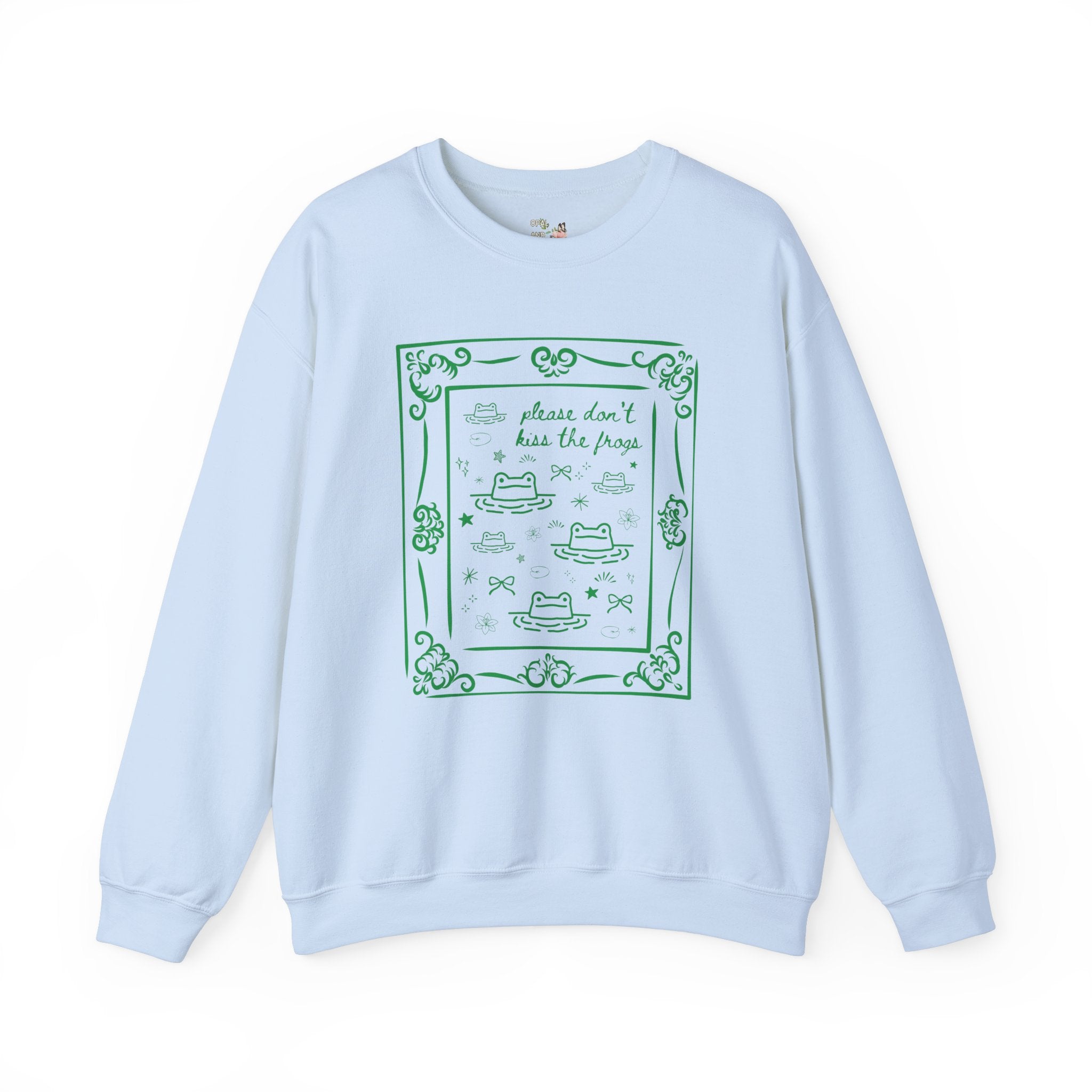 Funny Frog Lover Sweatshirt for Animal or Amphibian Lover: Please Don't Kiss the Frogs, Silly Weirdcore Goblincore Shirt with Y2K Doodles - Opal and June