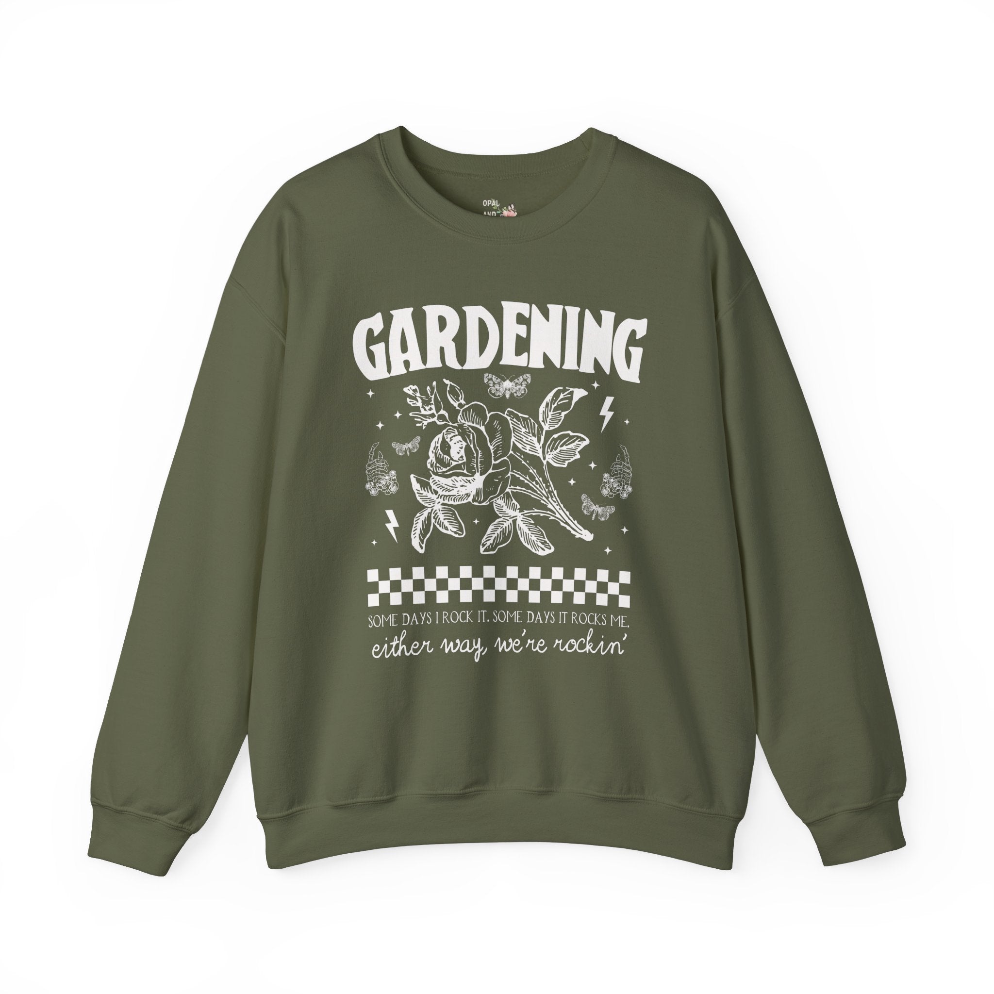 Funny Gardening Sweatshirt for Mom Who Loves Gardening, Cute Rocker Grunge Aesthetic Shirt with Skeleton, Funny Saying Flower Farmer Gift - Opal and June