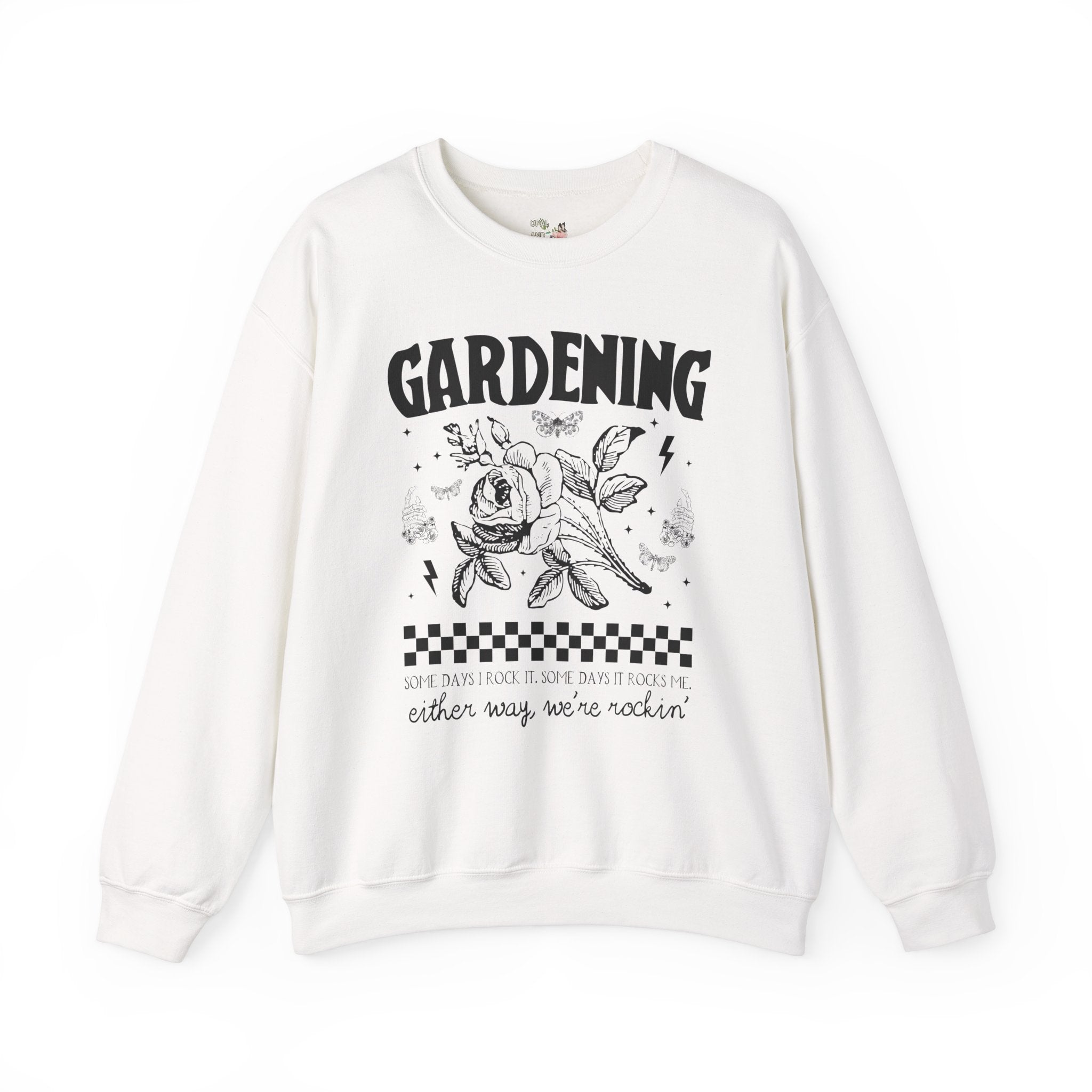 Funny Gardening Sweatshirt for Mom Who Loves Gardening, Cute Rocker Grunge Aesthetic Shirt with Skeleton, Funny Saying Flower Farmer Gift - Opal and June