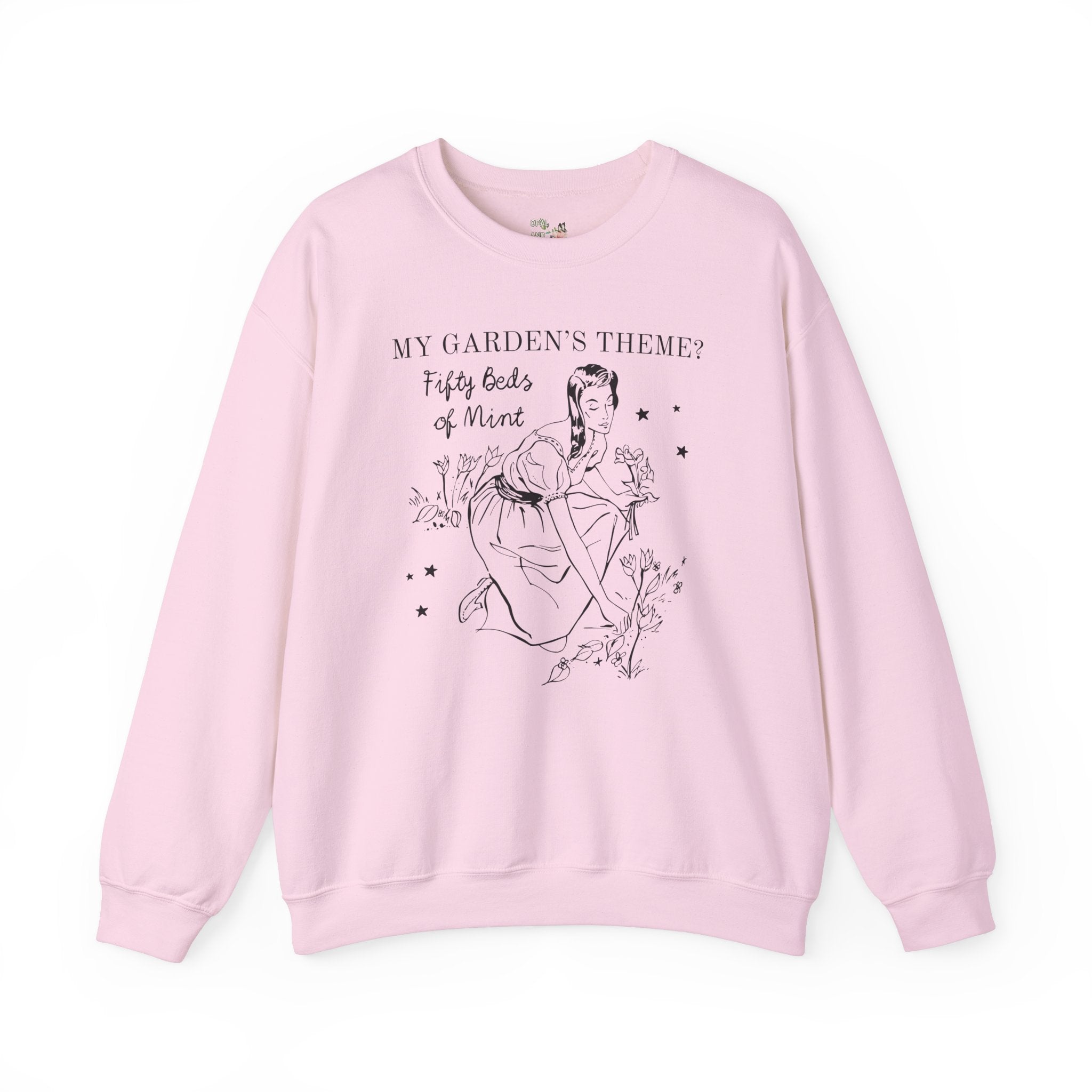 Funny Gardening Sweatshirt, Garden Lover Who Has Too Much Mint: Silly Vintage Aesthetic Garden Girlie Crewneck, Funny Saying Gardening Gift - Opal and June