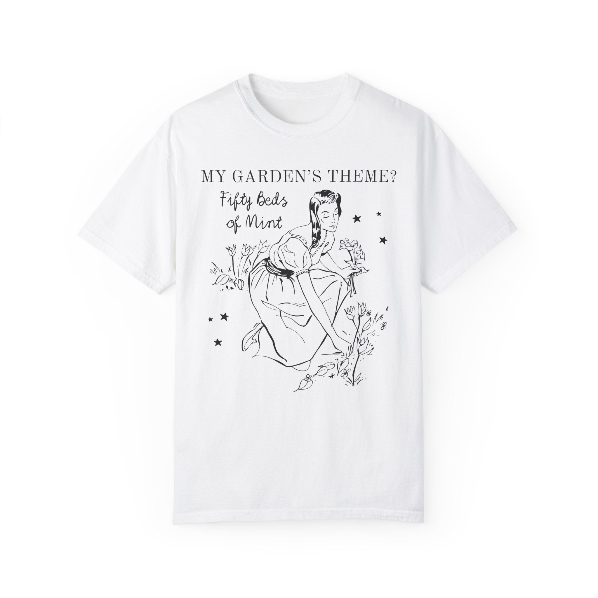 Funny Gardening Tee Shirt for Garden Lover Who Has Too Much Mint: Silly Vintage Aesthetic Garden Girlie T-Shirt, Funny Saying Gardening Tee - Opal and June