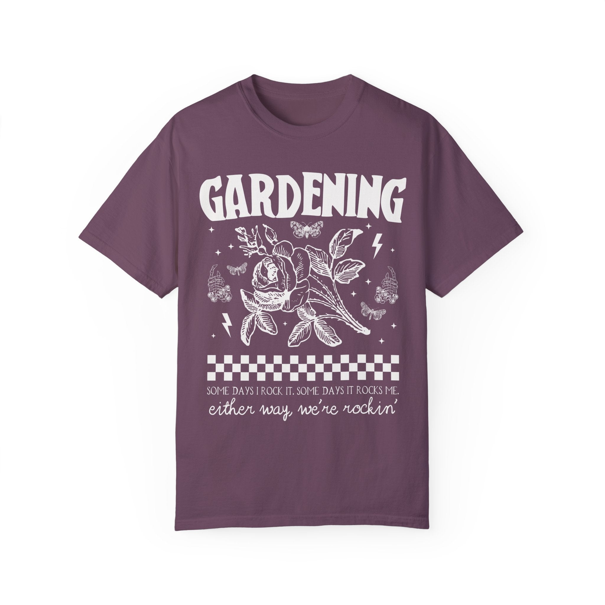 Funny Gardening Tee Shirt for Mom Who Loves Gardening, Cute Rocker Grunge Aesthetic T-Shirt with Rose, Funny Saying Flower Farmer Tee Shirt - Opal and June