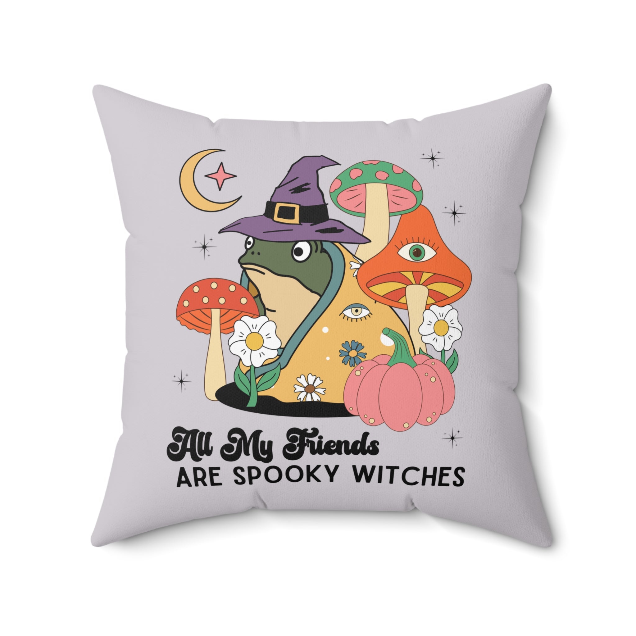 Funny Halloween Frog Pillow with Witchy Vibes: Retro Aesthetic Frog Pillow for Spooky Friends, Cute Celestial Magic Pillow, Whimsigoth Decor - Opal and June