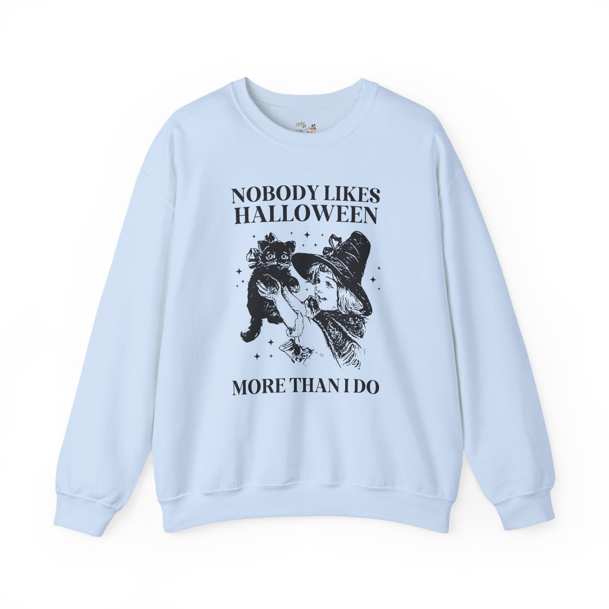 Funny Halloween Lover Sweatshirt with Cat, Silly Goblincore Shirt, Vintage Aesthetic and Cute Witchy Vibes, Halloween Teacher or Mom Shirt - Opal and June