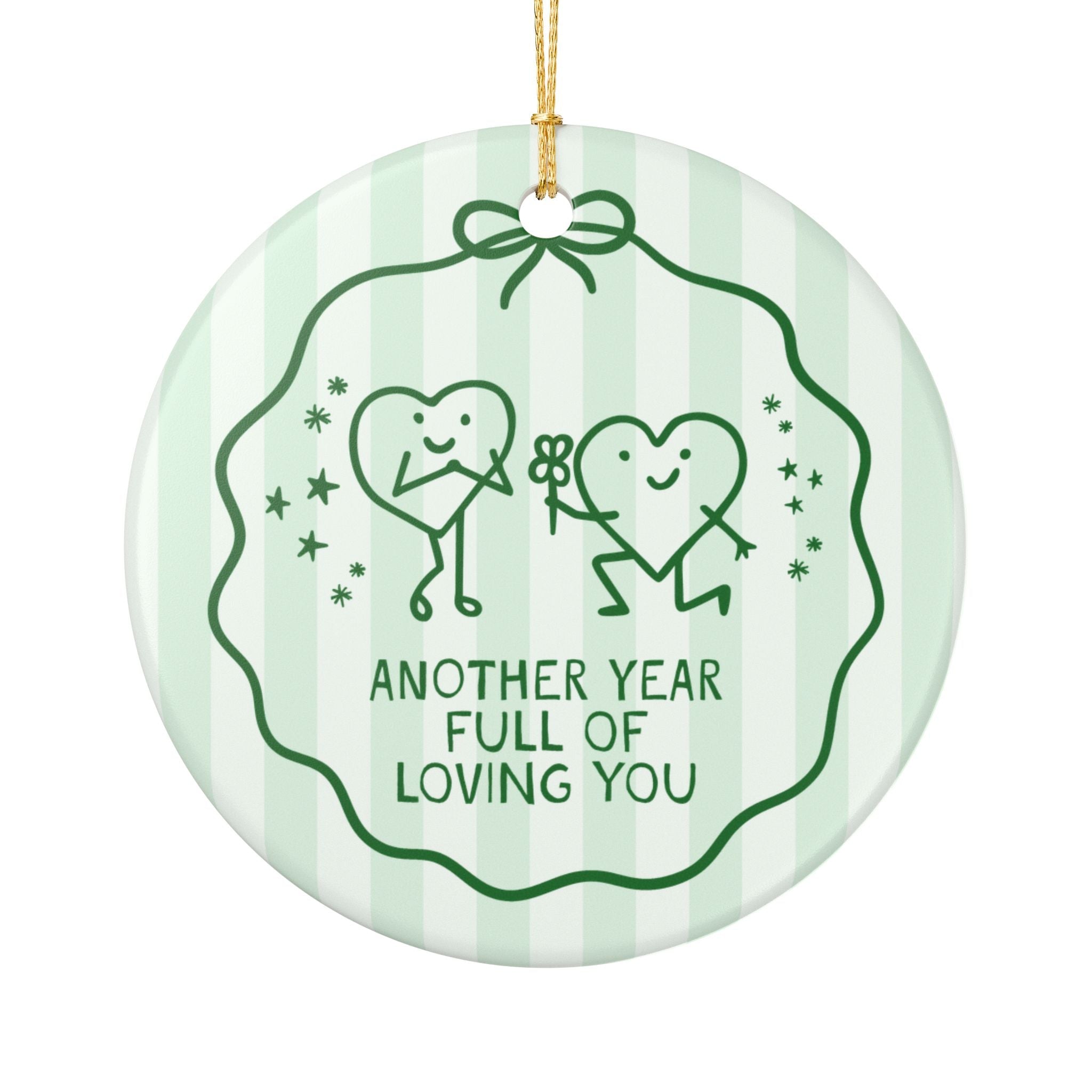 Funny Husband or Wife Gift for Older Couple or Just Married Newlywed Gift: Another Year or Loving You, Striped Xmas Holiday Ornament - Opal and June