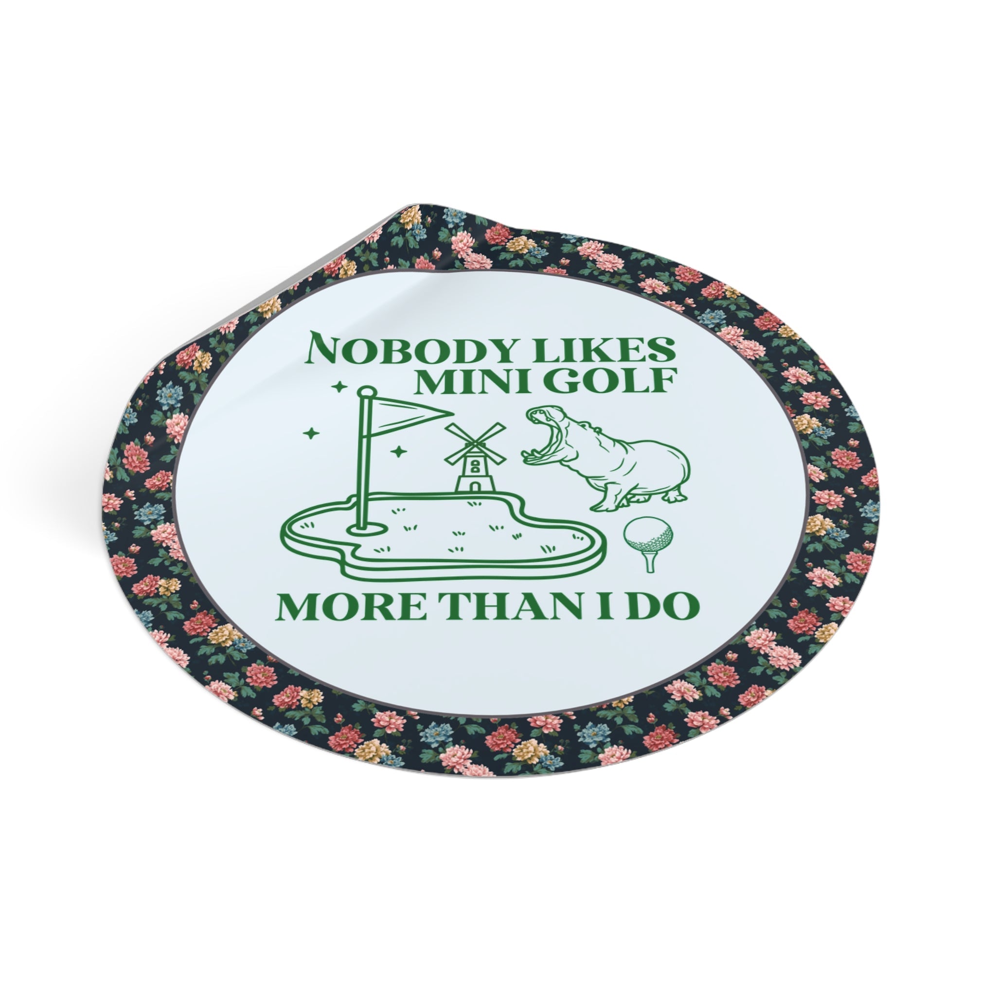 Funny Mini Golf Sticker for Mom or Dad Who Always Wins Mini Golf, Silly Nineties Throwback Sticker with Hippo, Animal Lover Gift for Sibling - Opal and June