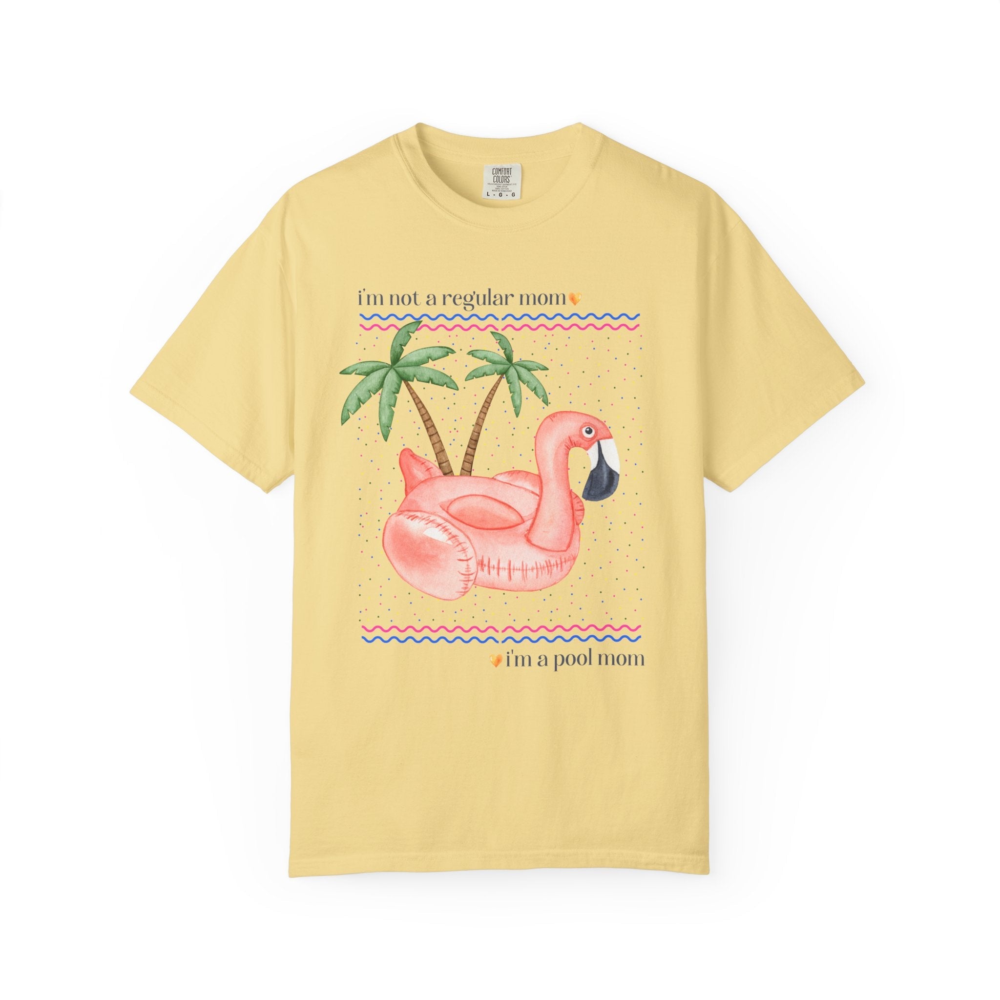 Funny Mom Shirt for Mom Who Has a Pool, Silly Chaotic 90s Aesthetic T-Shirt with a Flamingo and Palm Trees, Fun Mama Tee Shirt for Summer - Opal and June