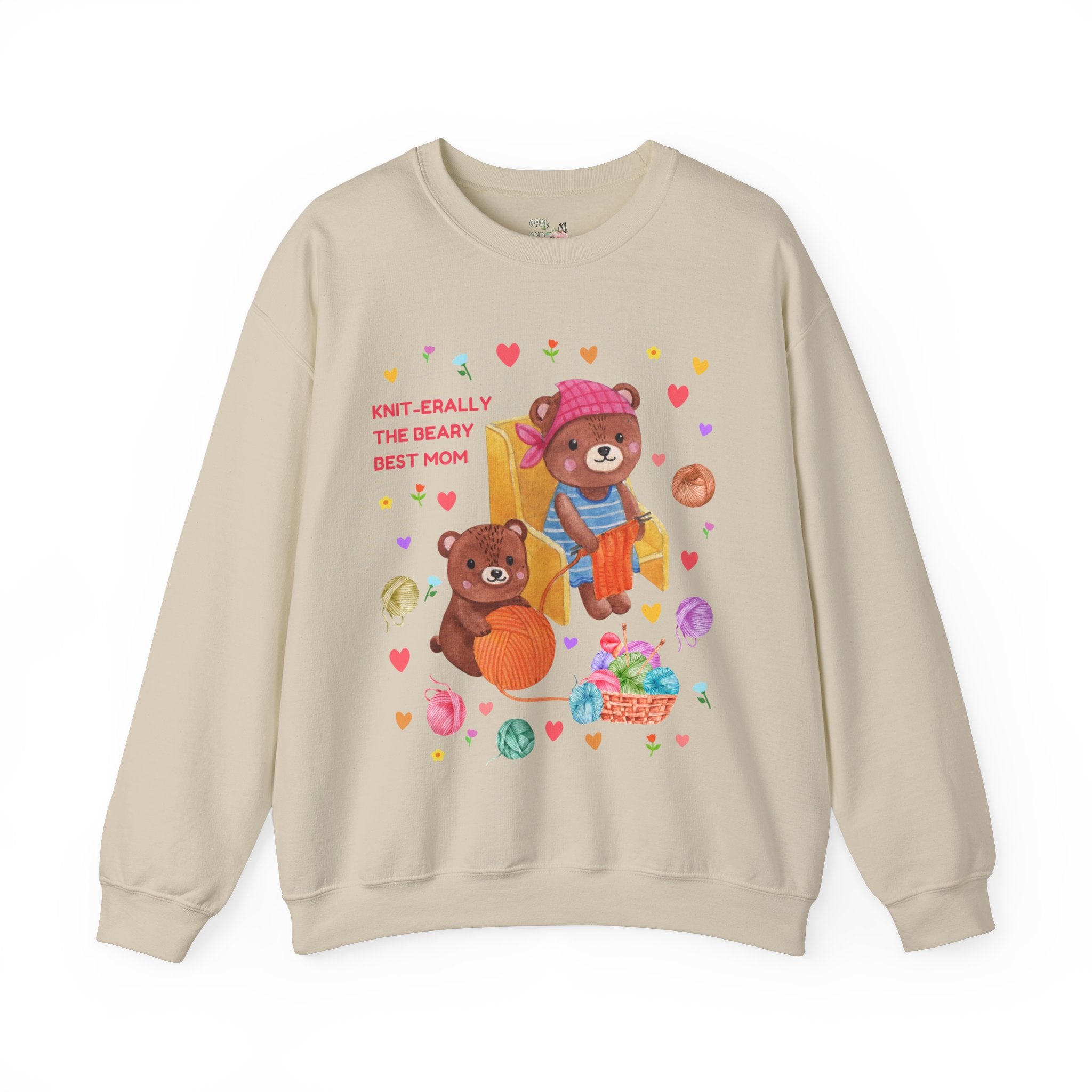 Funny Mom Sweatshirt, Mom Who Loves Knitting and Silly Puns, Cute Cottagecore Bear Crewneck, 90s Aesthetic, Boho Dreamcore Shirt with Hearts - Opal and June