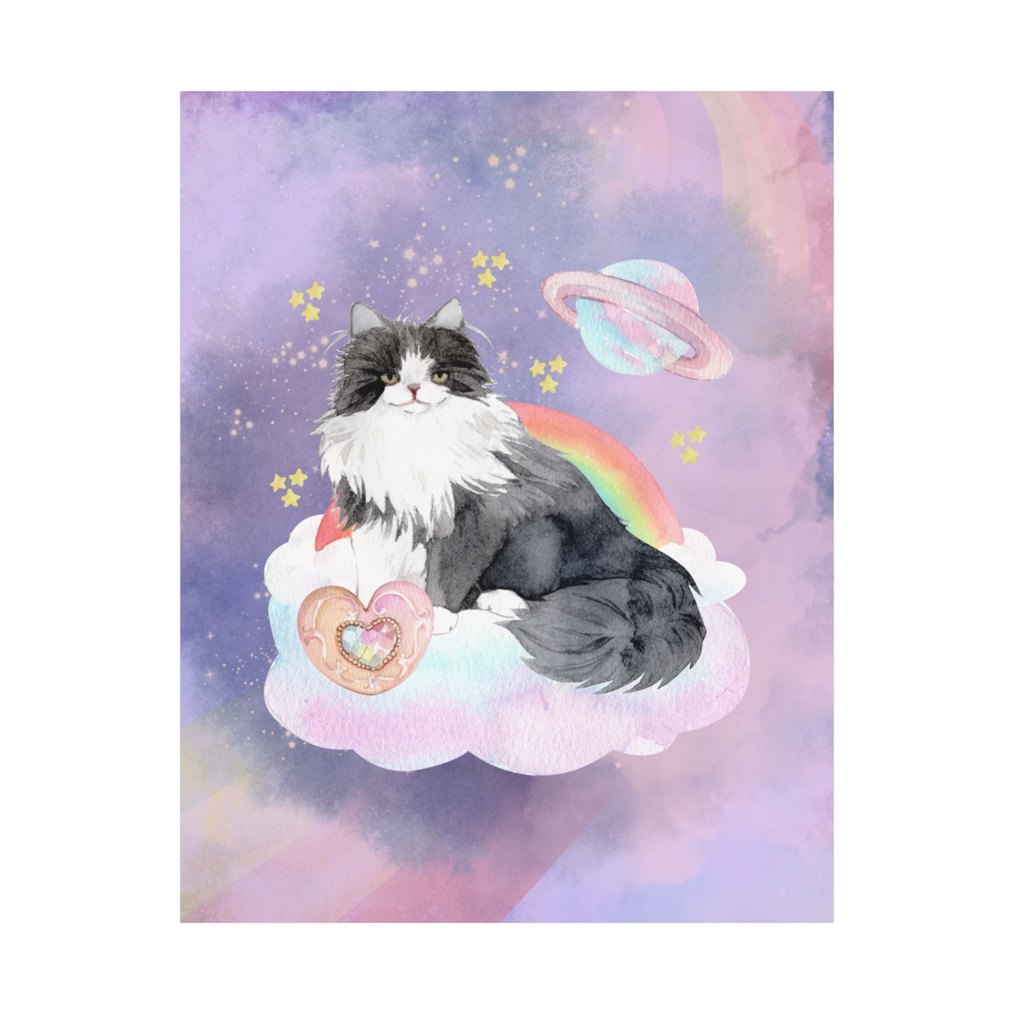 Funny Nineties Aesthetic Cat Poster with Stars: Weirdcore Space Cat Poster Print, Gift for Cat Mom, Cat Dad, Colorful Maximalist, Cat Lover - Opal and June