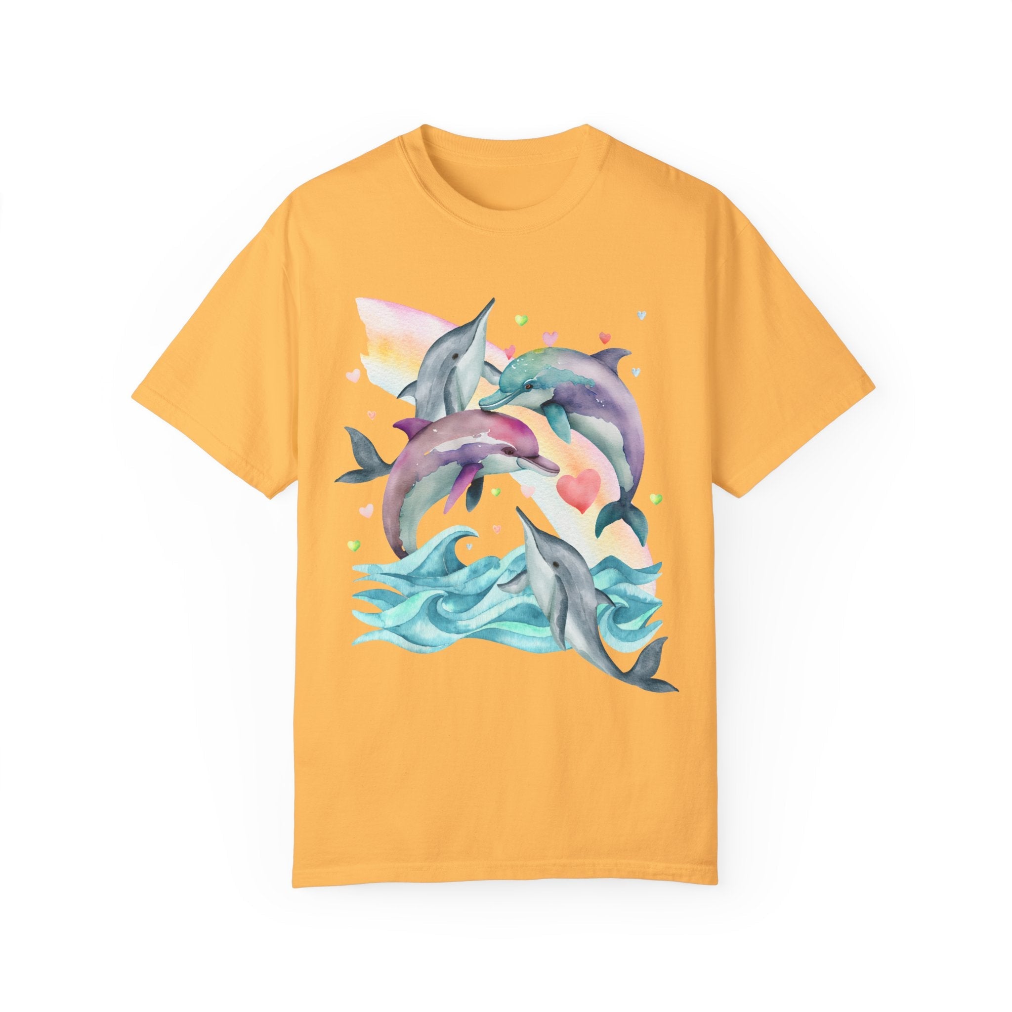 Funny Ocean Shirt for Dolphin Lover with Cute Y2K Aesthetic Hearts, Kitschy Nineties Style Tee Shirt with Rainbow for Beach Trip or Summer - Opal and June