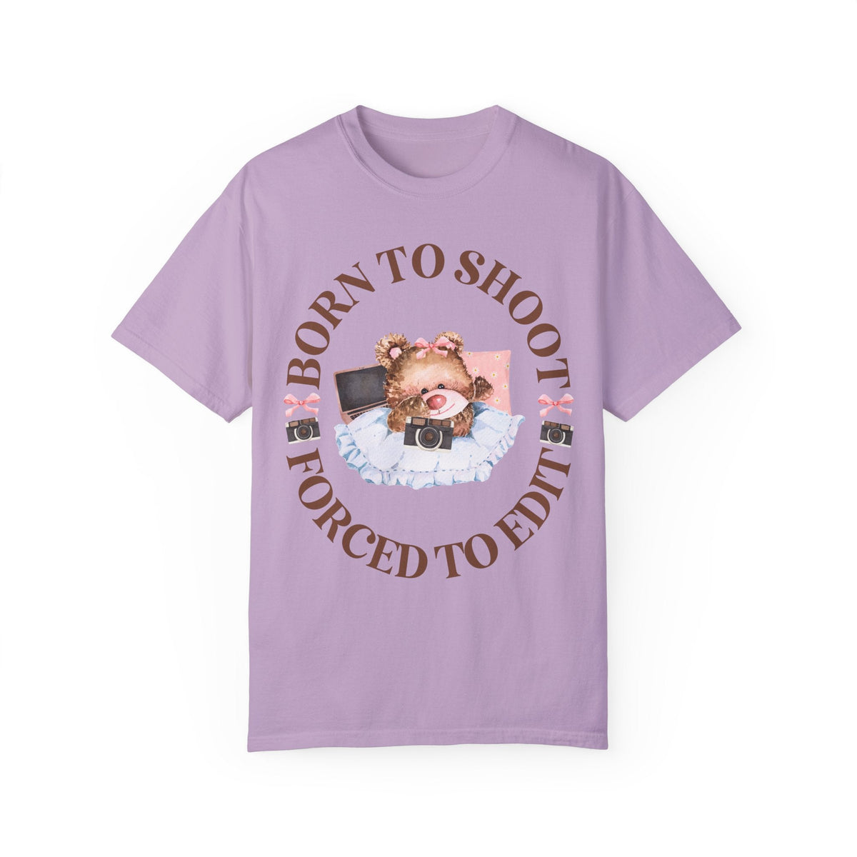 Funny Photographer Tee Shirt, Friend Who Loves Photography: Born To Shoot Forced to Edit, Cottagecore Bear, Photography Major Gift for Her - Opal and June