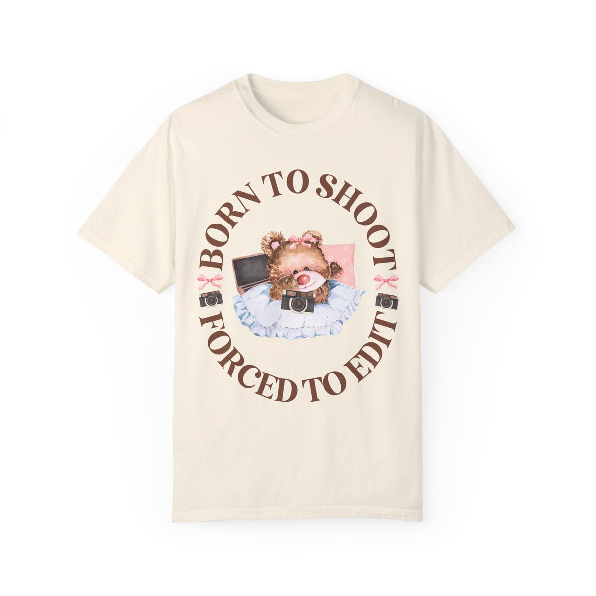 Funny Photographer Tee Shirt, Friend Who Loves Photography: Born To Shoot Forced to Edit, Cottagecore Bear, Photography Major Gift for Her - Opal and June