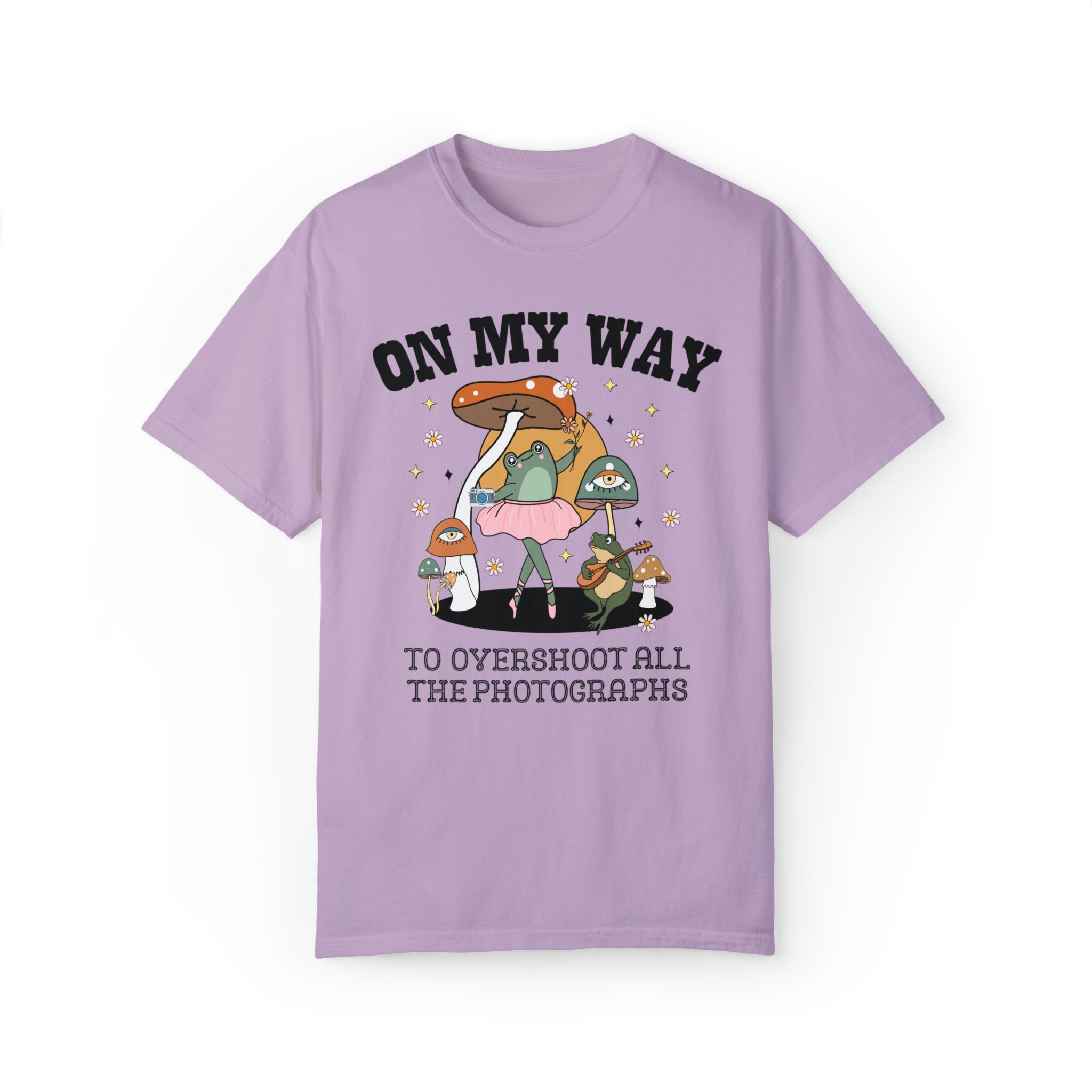 Funny Photographer Tee Shirt with Cute Ballerina Frog and Stars: On My Way to Overshoot - Opal and June