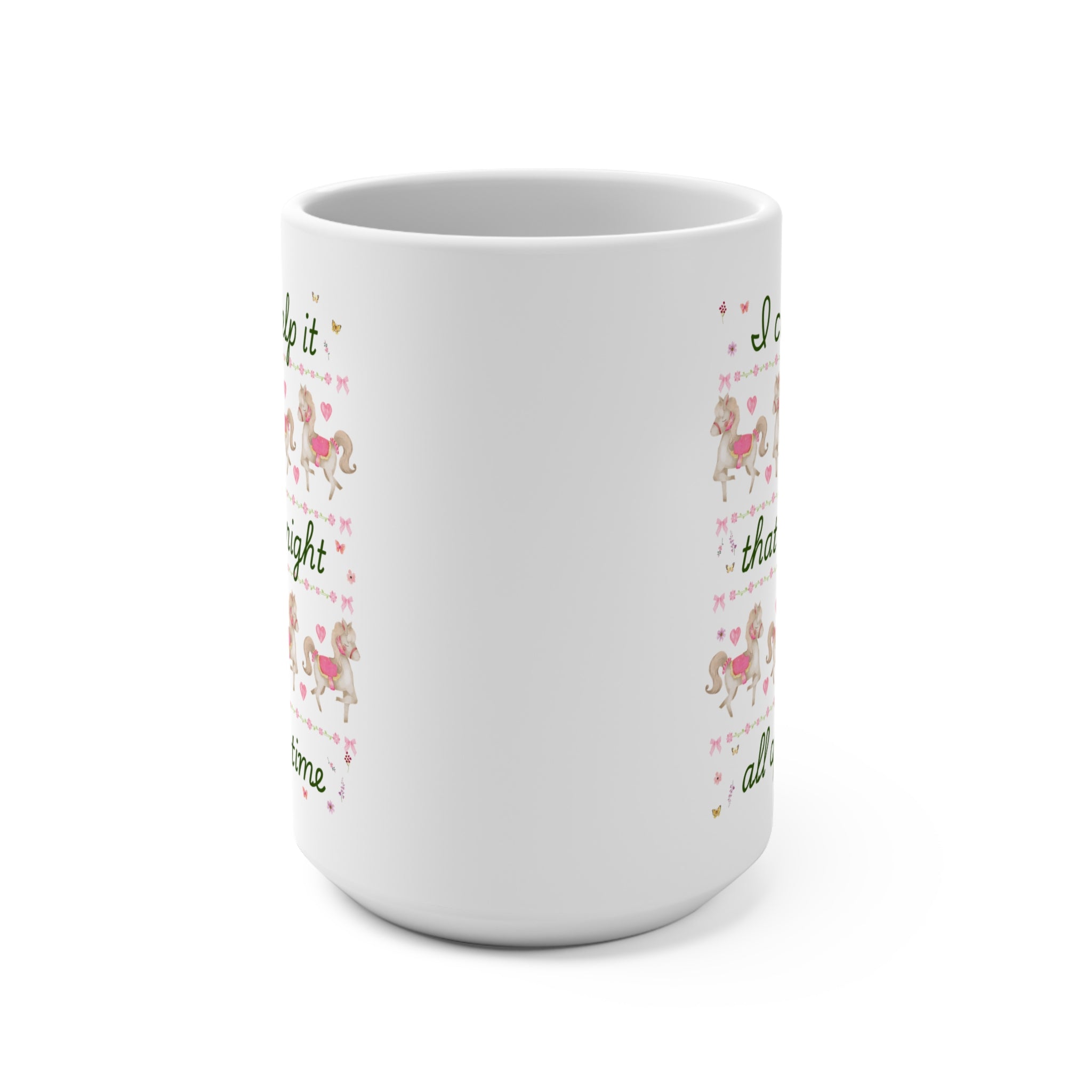 Funny Sarcastic Mug with Cute Pink Circus Ponies: Silly 90s Aesthetic 15 Oz Mug with Flowers, Gift for Girlfriend, Eclectic Grandma Y2K Vibe - Opal and June