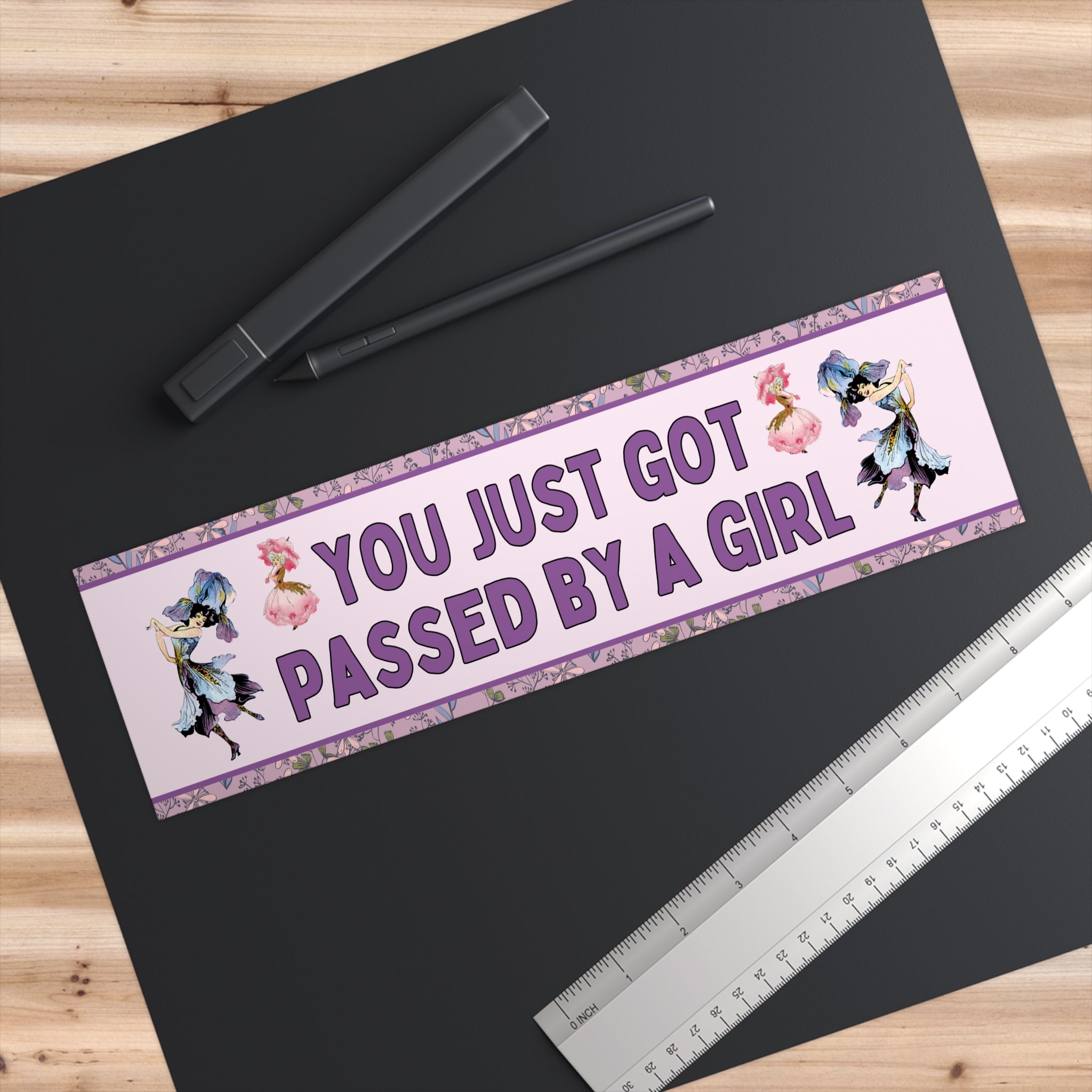 Funny Saying Cute Birthday Gift for Teen or New Driver: You Just Got Passed by a Girl, Silly Vintage Botanicals Bumper Sticker with Flowers - Opal and June