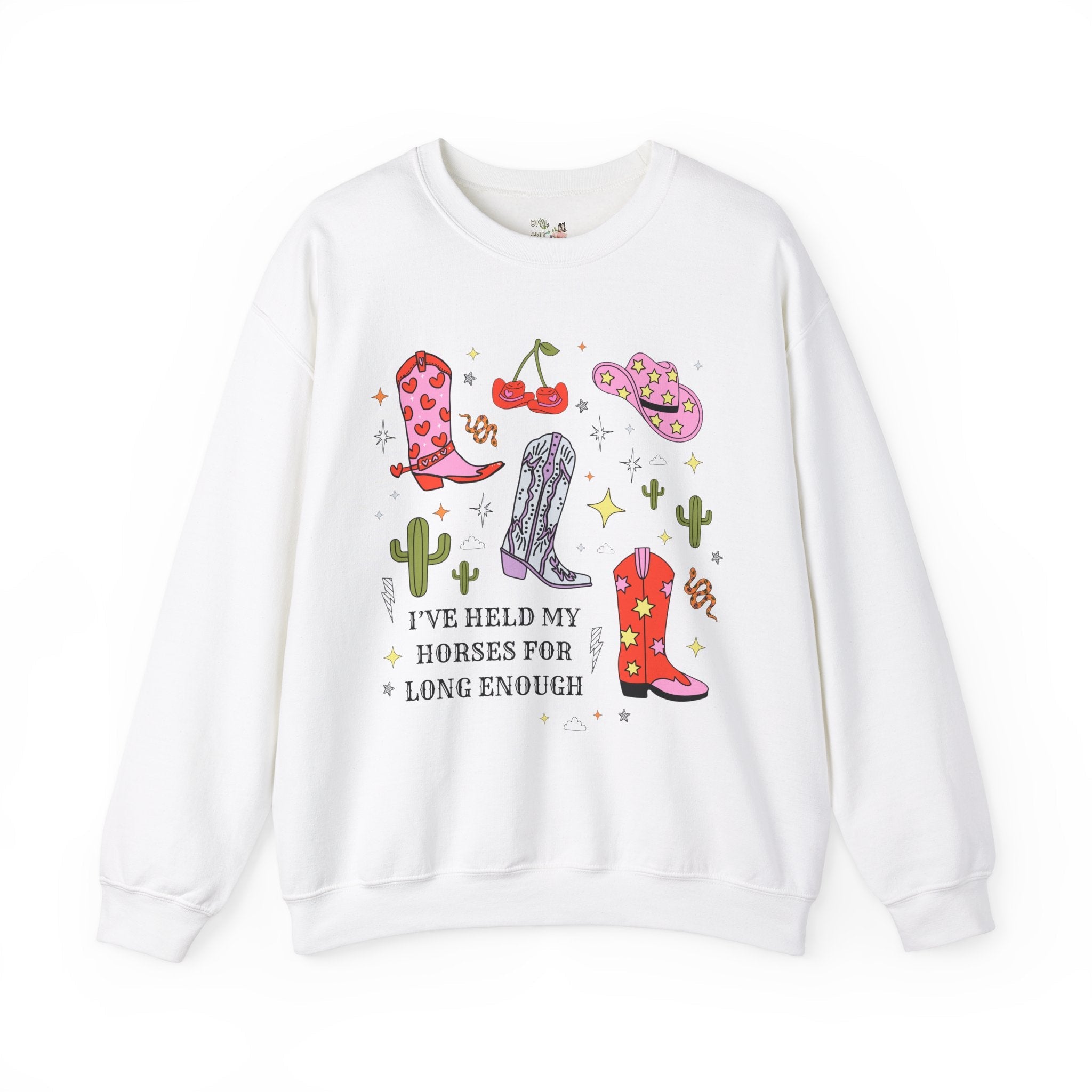 Funny Saying Western Sweatshirt, Cute and Groovy Cacti and Star, Colorful Shirt with Cowgirl Boot, Rodeo Country Boho Pink Cowboy Hat Shirt - Opal and June