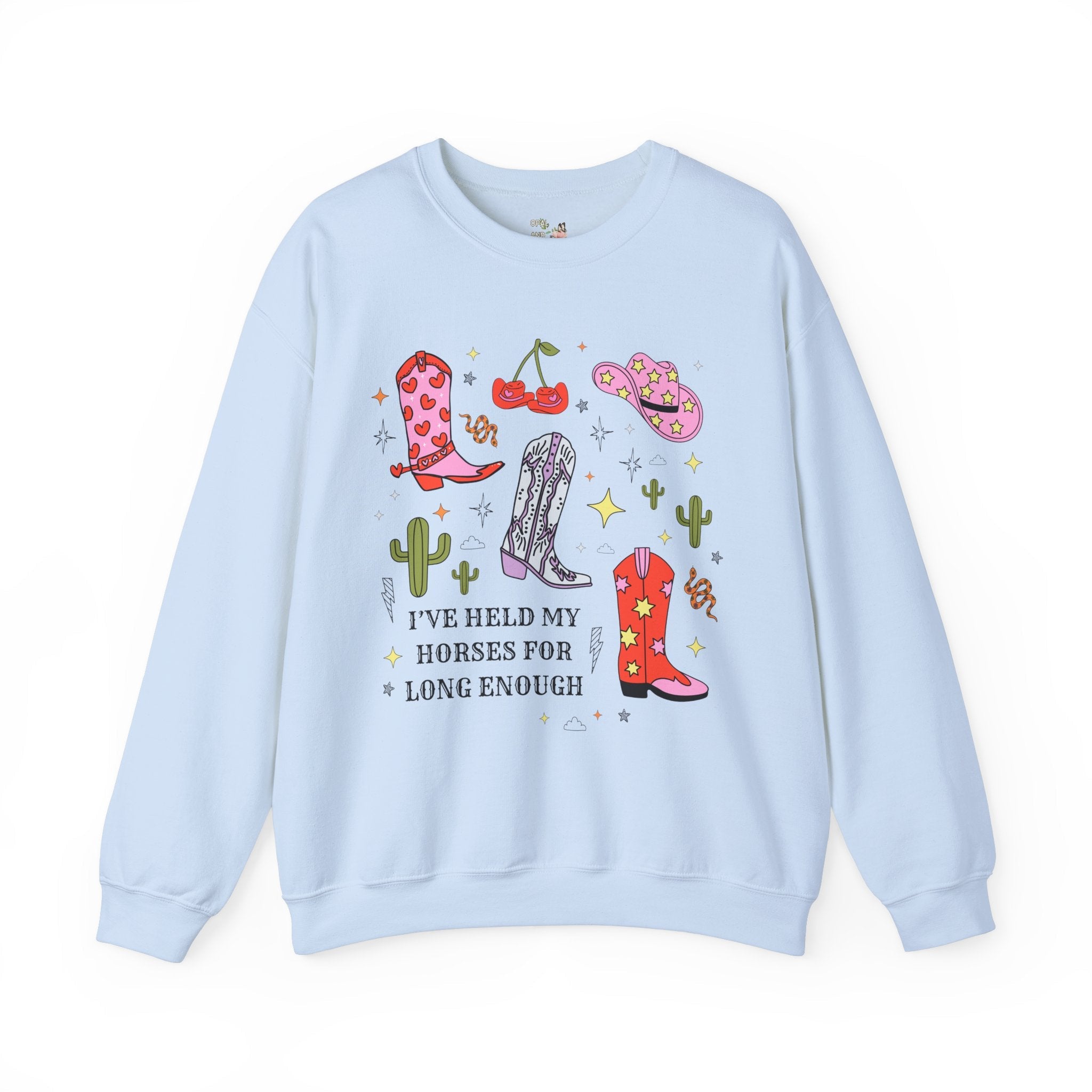 Funny Saying Western Sweatshirt, Cute and Groovy Cacti and Star, Colorful Shirt with Cowgirl Boot, Rodeo Country Boho Pink Cowboy Hat Shirt - Opal and June