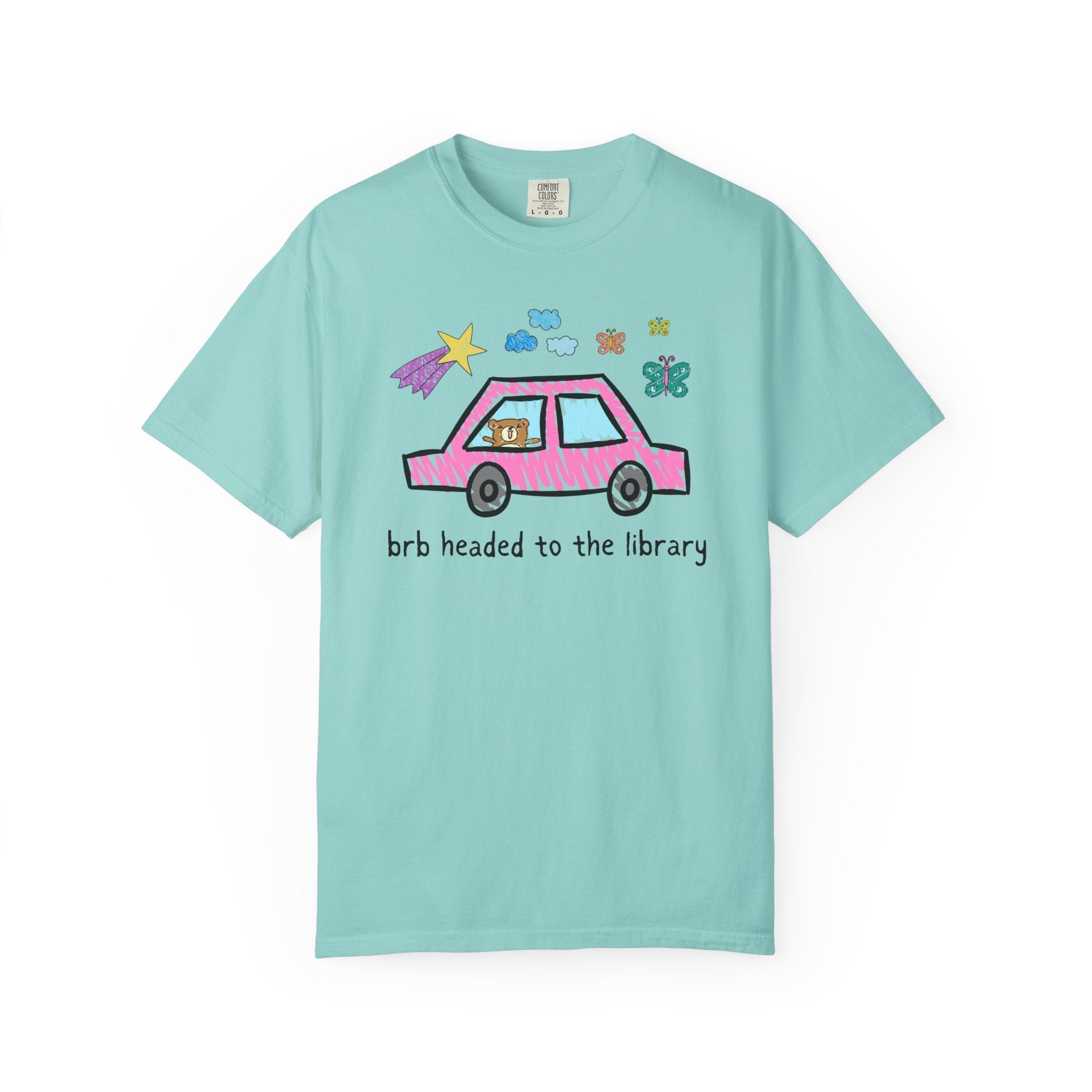 Funny School Librarian Tee Shirt, Gift for Librarian: Headed to the Library, Cute Cottagecore Bear, Butterfly Lover Bookish Tee for Bookworm - Opal and June