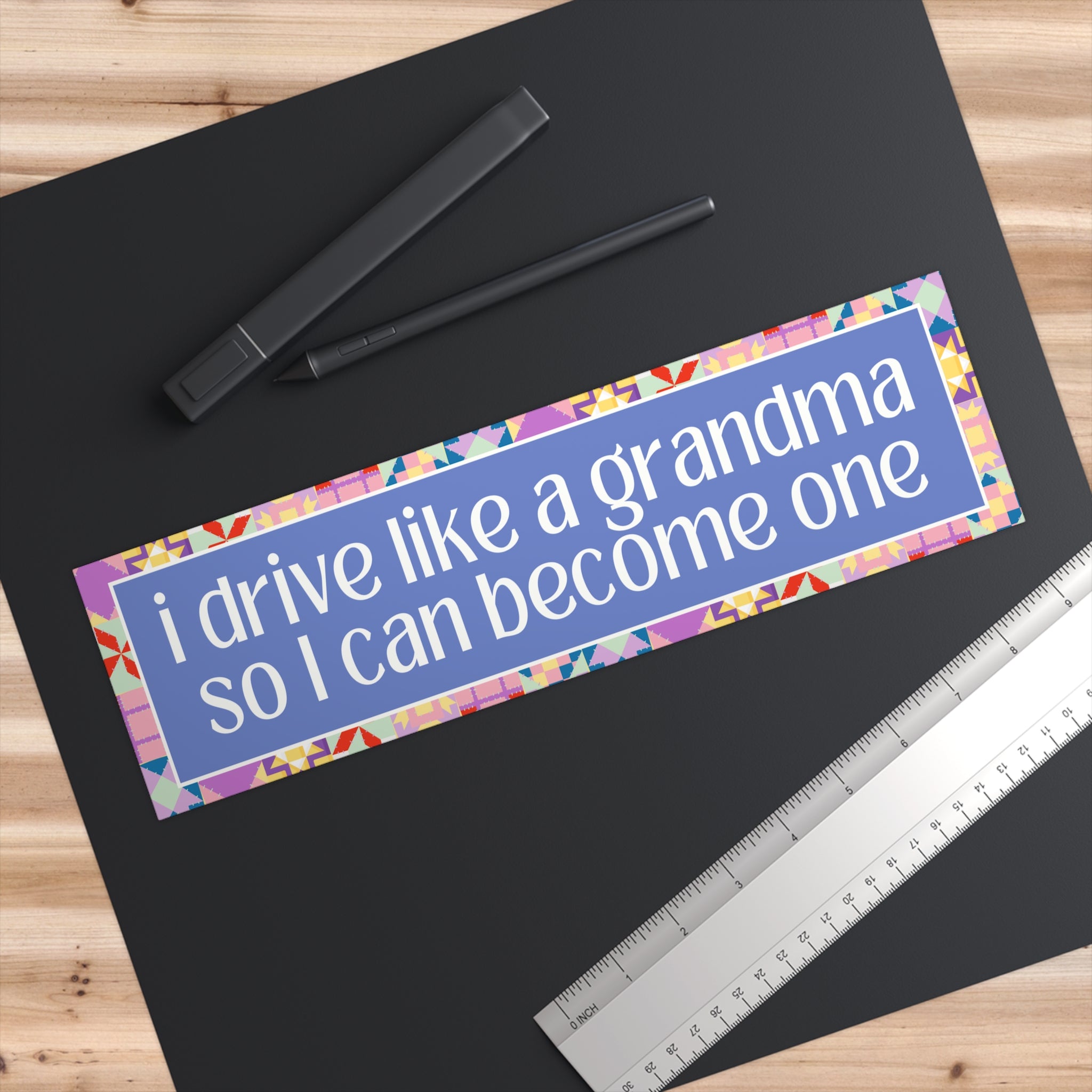 Funny Slow Driver Bumper Sticker: I Drive Like a Grandma, Vintage Quilt Aesthetic, Boho Retro Flowers, Anxious Driver, Vinyl Car Decal - Opal and June