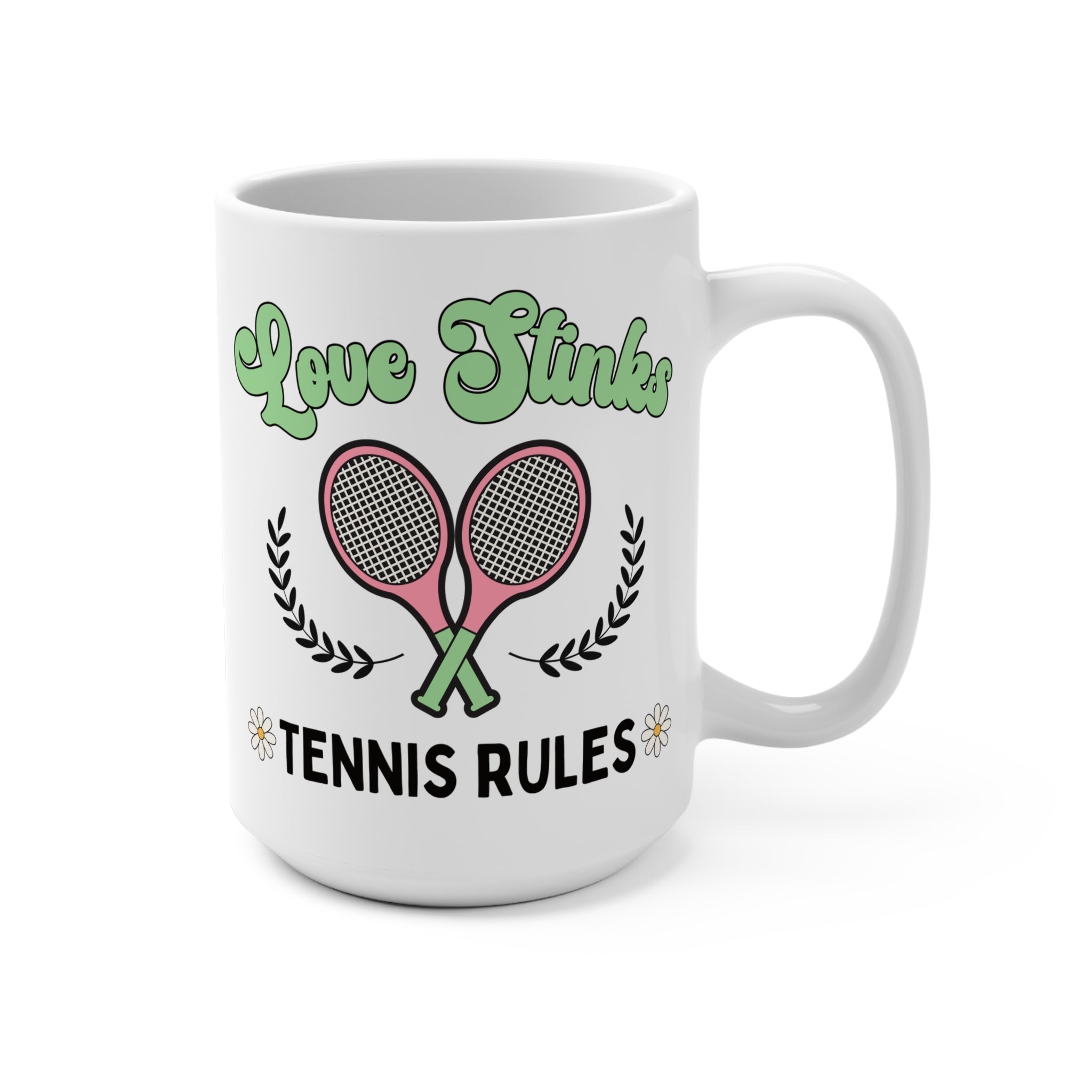 Funny Tennis 15 Oz Mug with Retro Aesthetic: Love Stinks, Tennis Rules | Gift for Tennis Lover or Tennis Player, Cute Tennis Mug for Summer - Opal and June