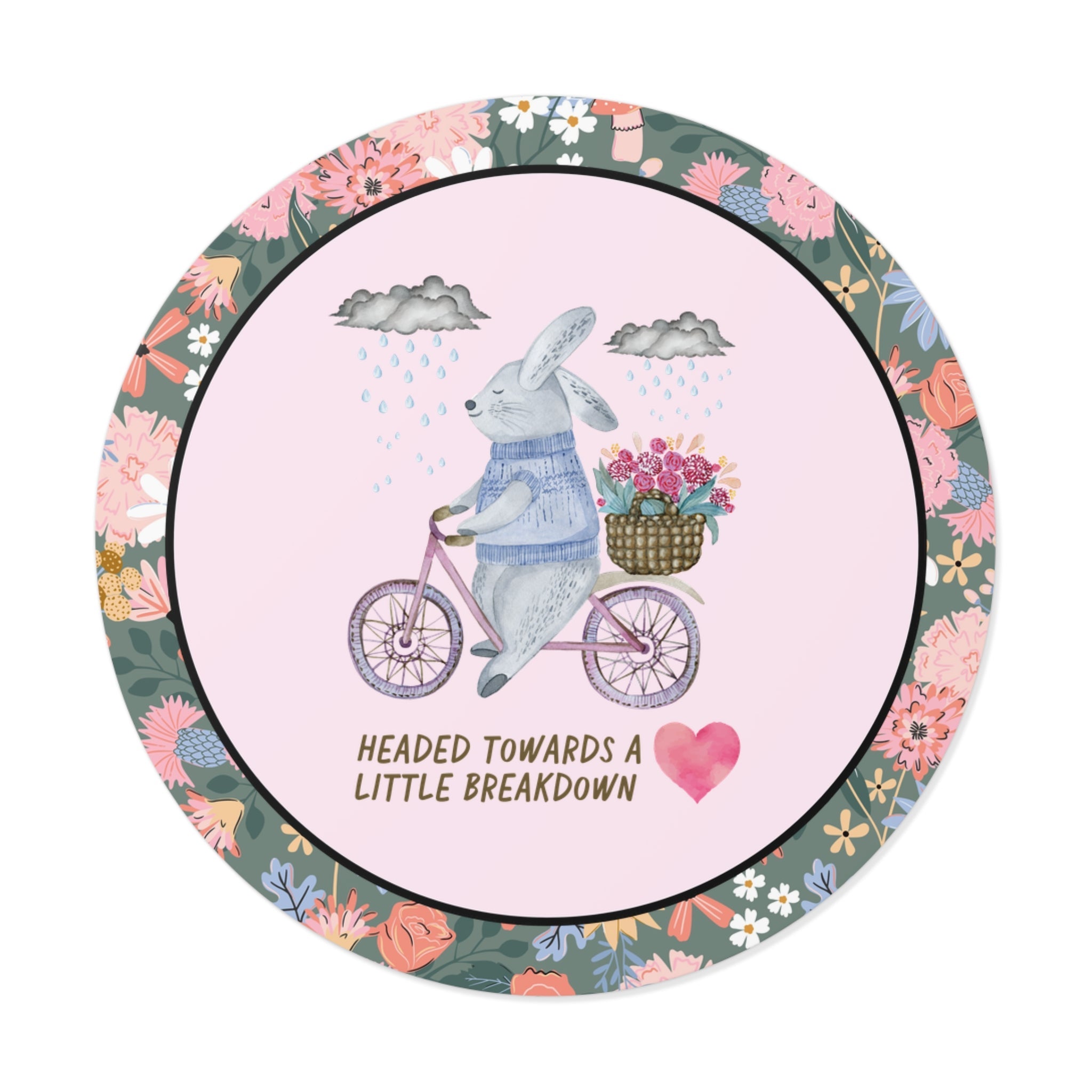 Funny Weirdcore Sticker, Cottagecore Rabbit Riding a Bike: Headed Towards a Little Breakdown, Silly Anxious Floral Mental Health Gift - Opal and June