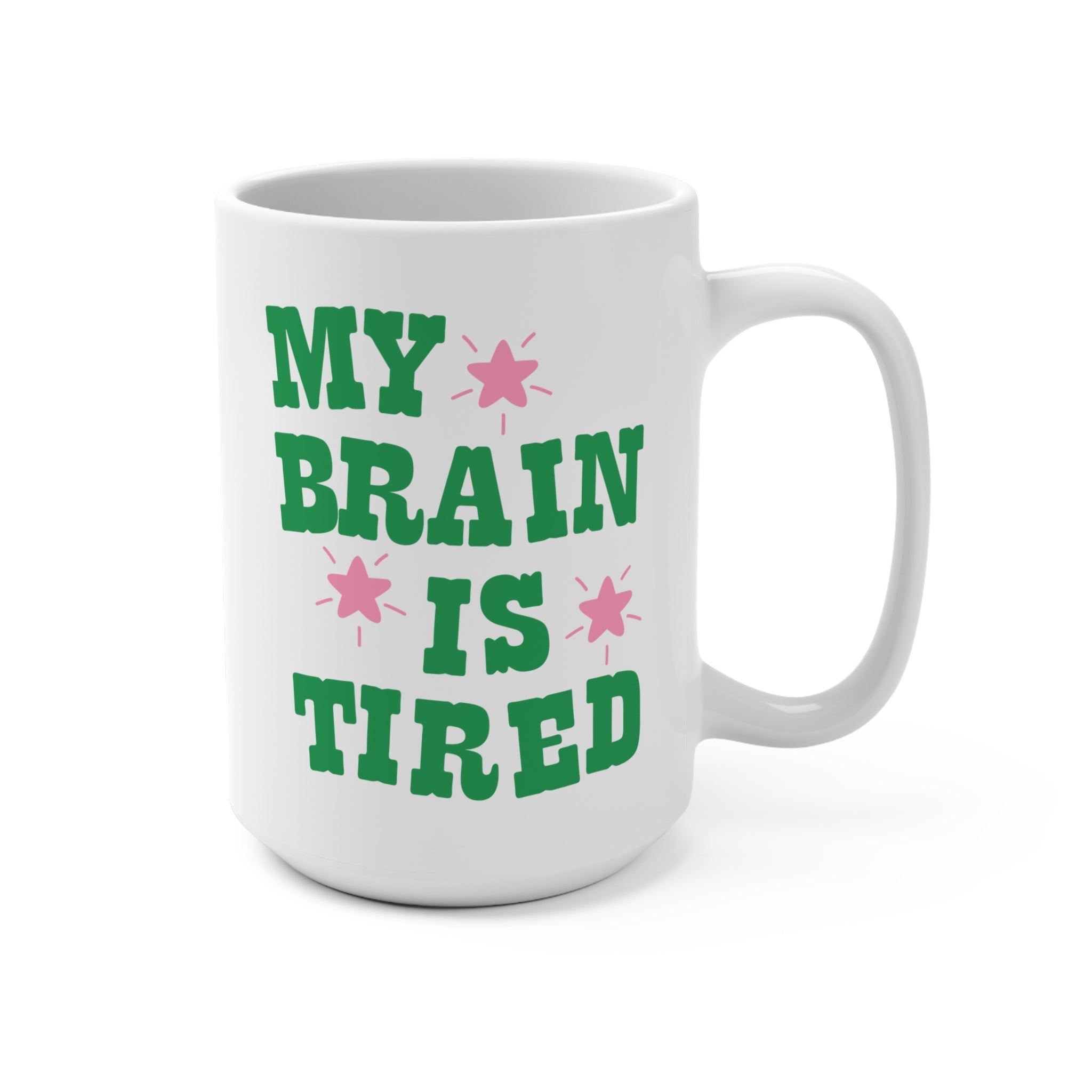 Funny Western Aesthetic Coffee Mug with Stars: My Brain is Tired, Gift for Tired New Mom, Grad Student, Colorful and Fun Retro Aesthetic Mug - Opal and June