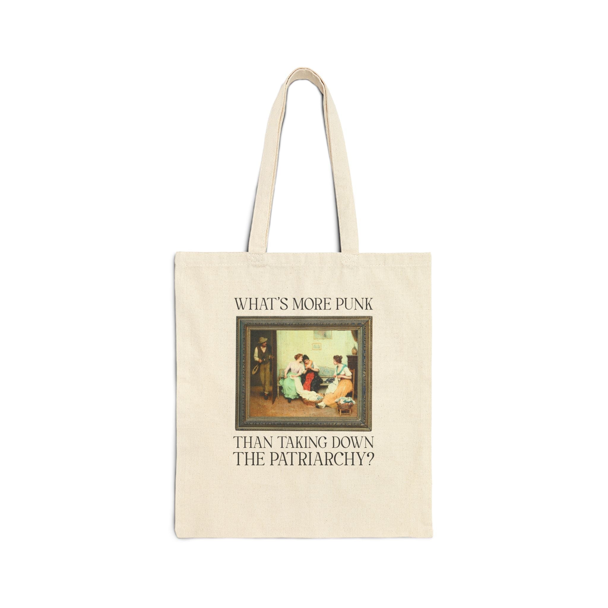 Funny Women's Rights Tote Bag for Feminist: What's More Punk Thank Taking Down the Patriarchy | Silly Art History or Museum Lover Tote - Opal and June