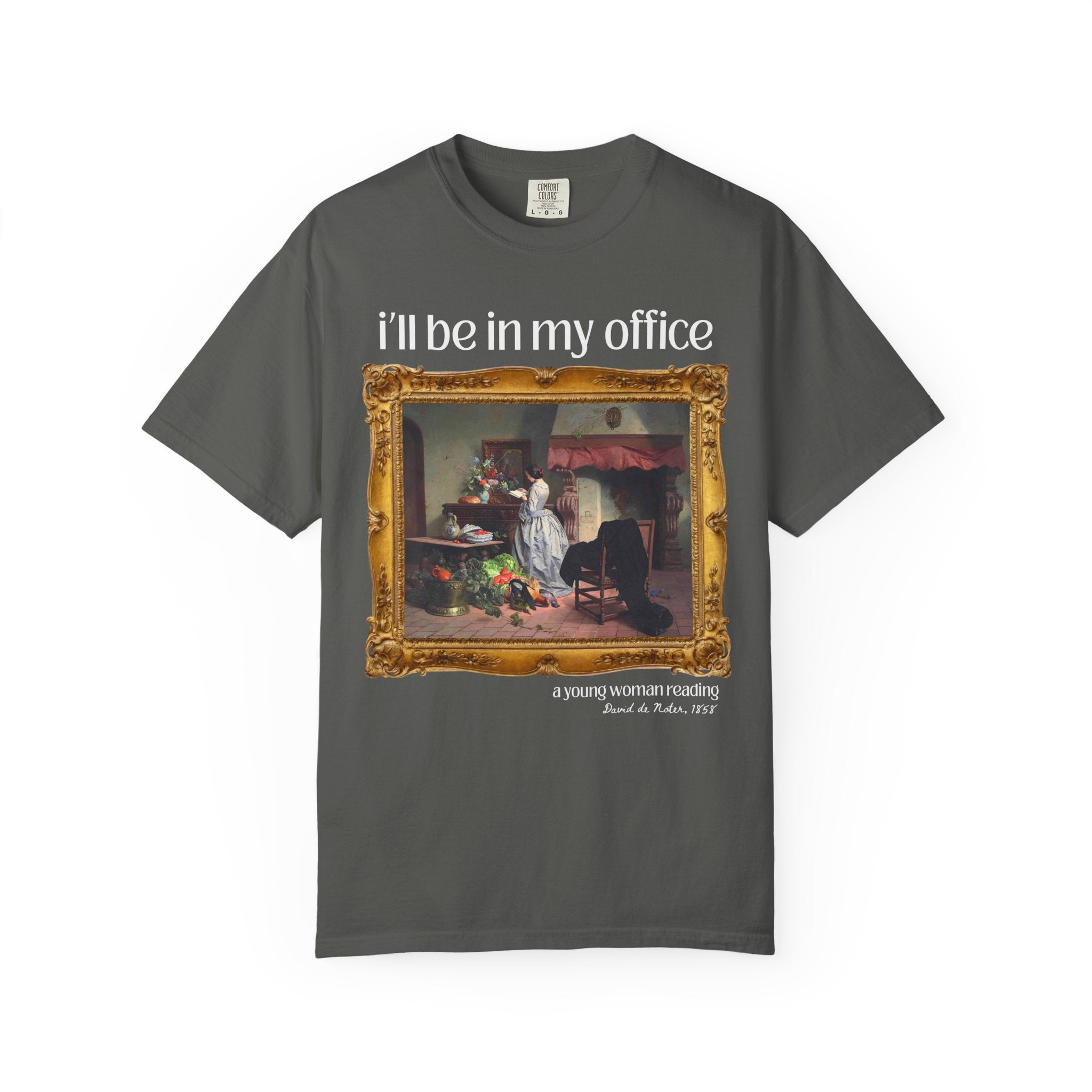 Gardening Art History Tee Shirt: I'll Be In My Office, Boho Flower Farmer T-Shirt, Young Woman Reading by David de Noter, 19th Century Art - Opal and June