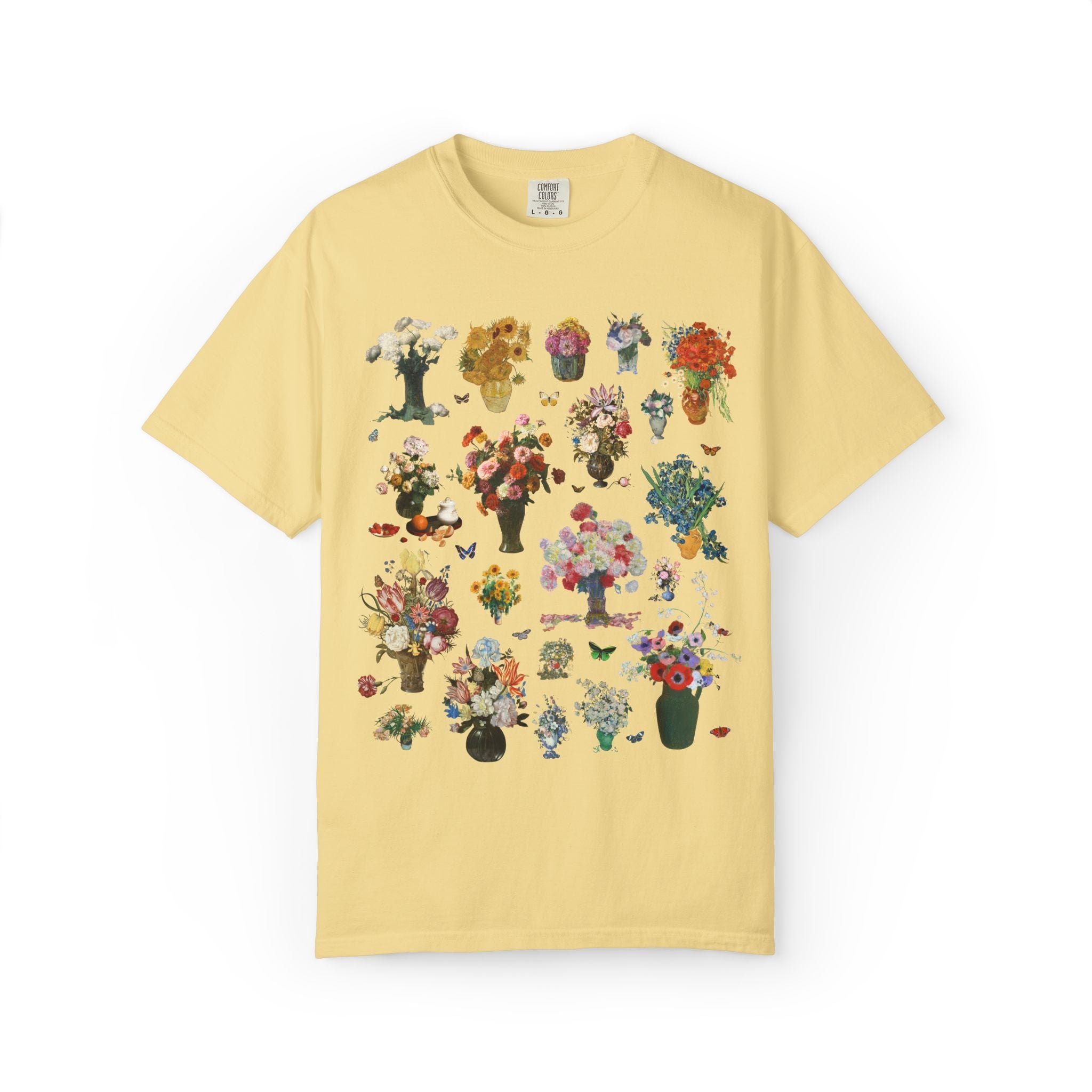 Gardening Art History Tee Shirt with Butterflies: Cute Cottagecore T-Shirt of Bouquets for Flower Farmer, Wedding Florist, Vincent Van Gogh - Opal and June