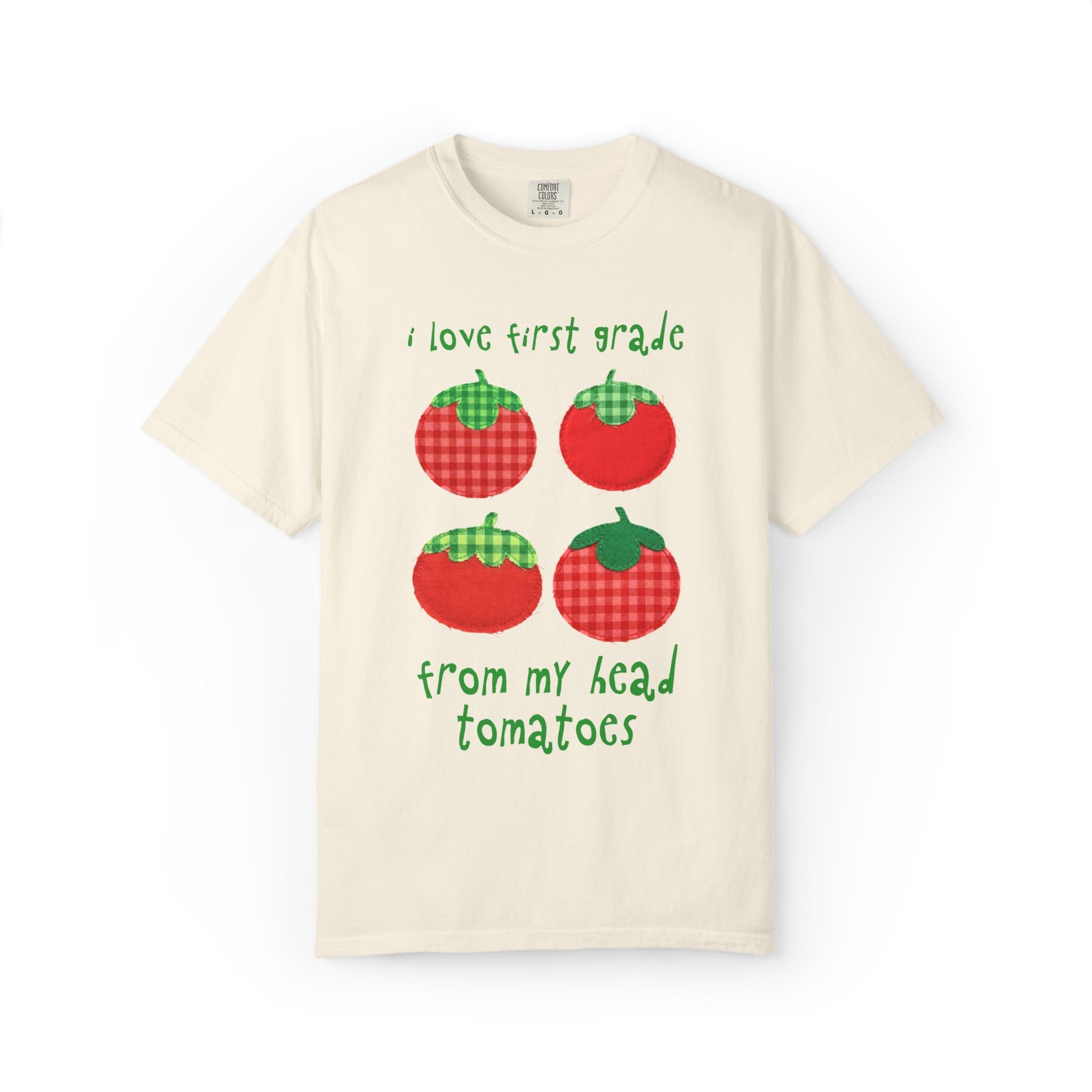 Gardening First Grade Teacher Tee Shirt: I Love First Grade from My Head Tomatoes, Cute Vegetable Gardener, Tomato Lover, Back to School - Opal and June