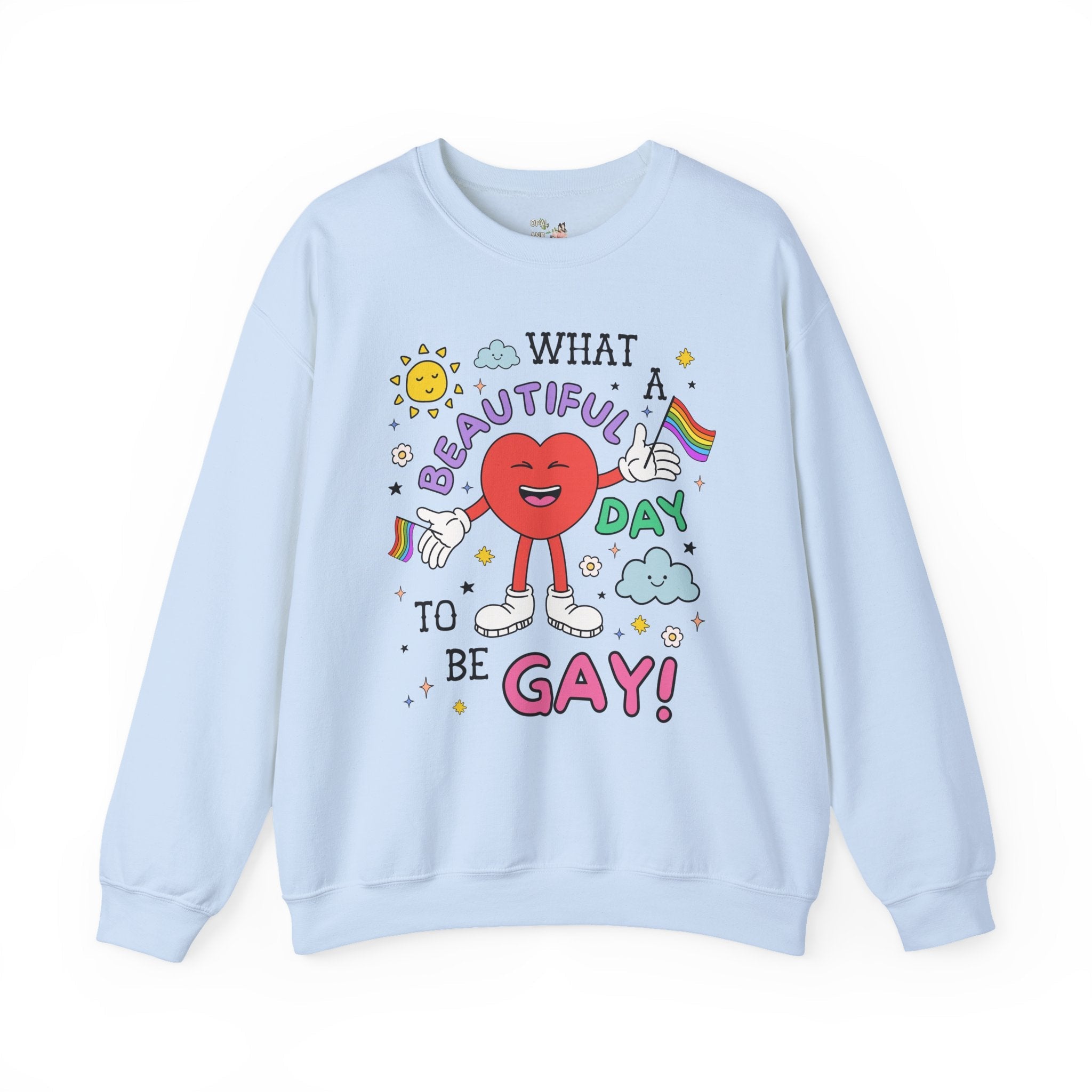 Gay Pride Retro Aesthetic Sweatshirt with Heart: What a Beautiful Day to Be Gay!, Funny Saying Nineties Throwback Equal Rights, Gay Rights - Opal and June