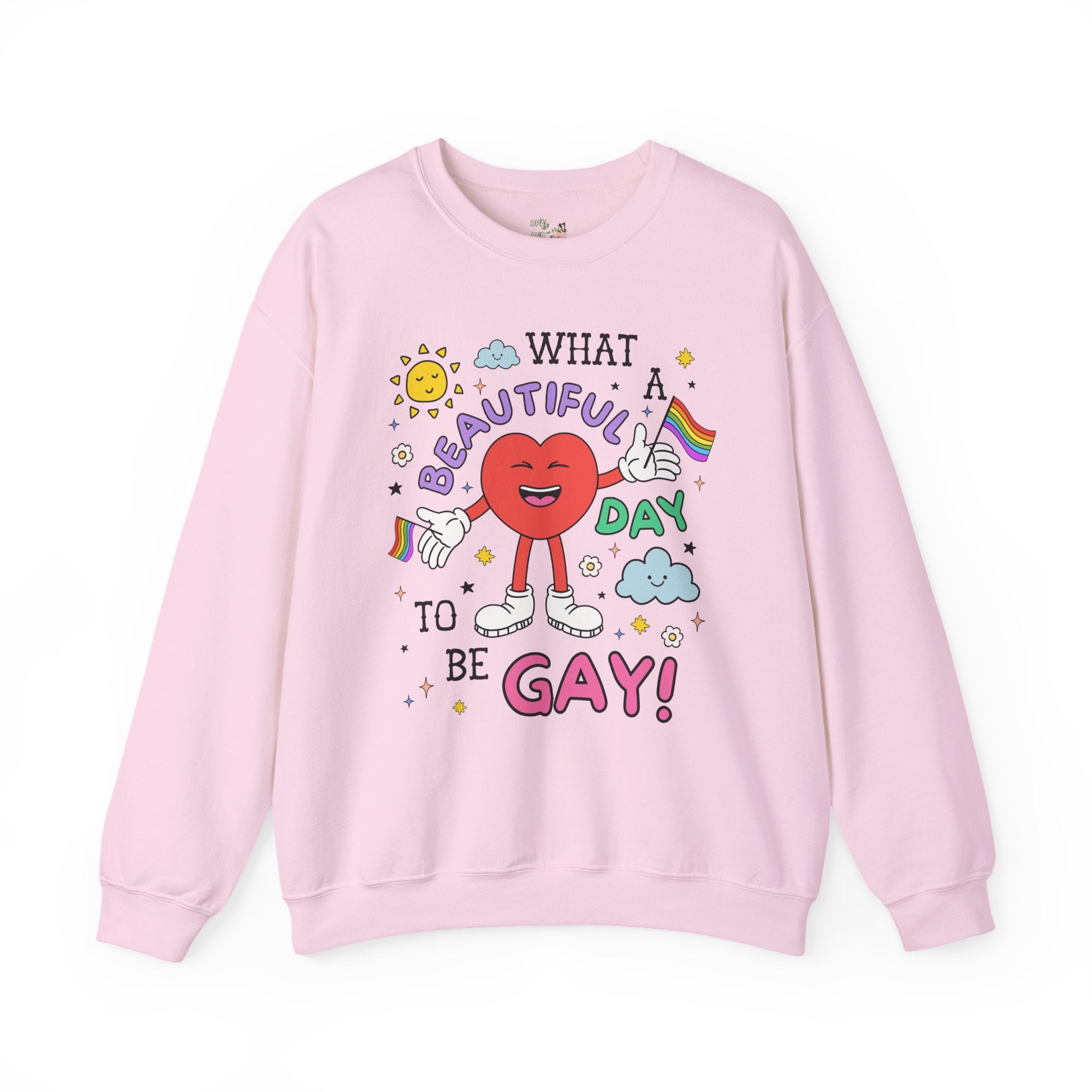 Gay Pride Retro Aesthetic Sweatshirt with Heart: What a Beautiful Day to Be Gay!, Funny Saying Nineties Throwback Equal Rights, Gay Rights - Opal and June