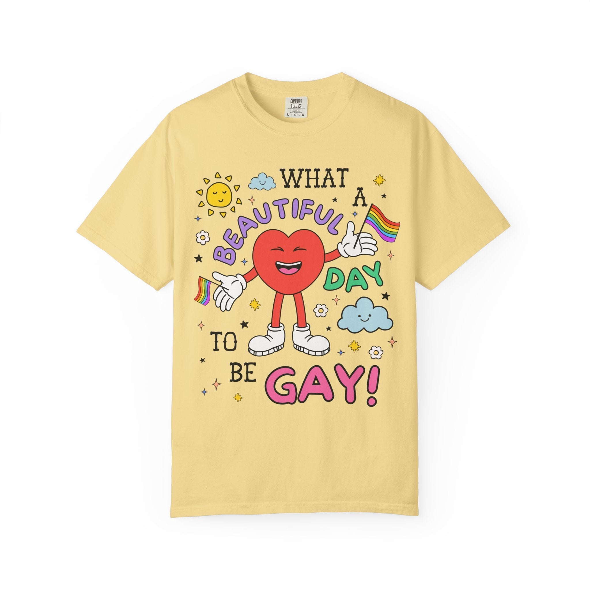 Gay Pride Retro Aesthetic T-Shirt with Heart: What a Beautiful Day to Be Gay!, Funny Saying Nineties Throwback Equal Rights Tee, Gay Rights - Opal and June