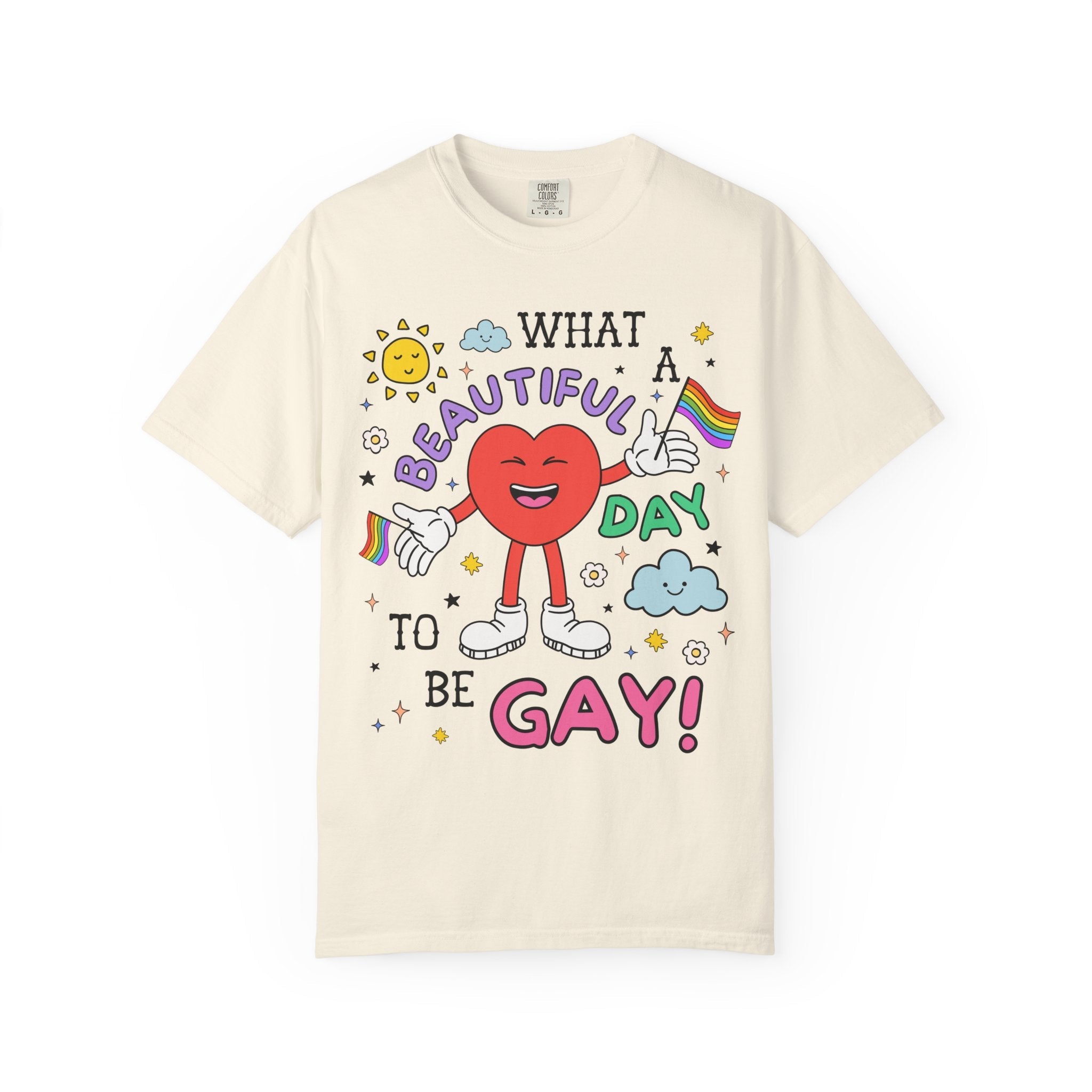 Gay Pride Retro Aesthetic T-Shirt with Heart: What a Beautiful Day to Be Gay!, Funny Saying Nineties Throwback Equal Rights Tee, Gay Rights - Opal and June