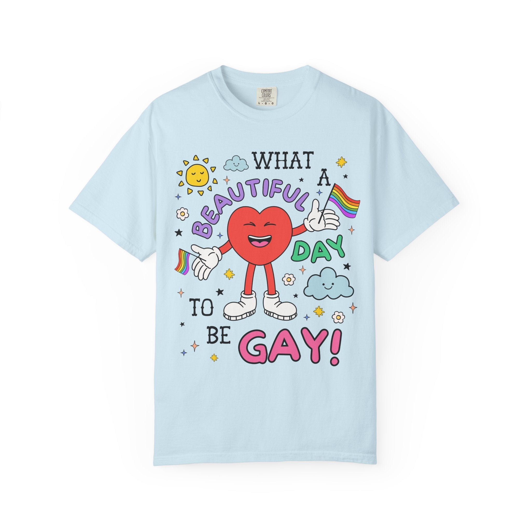 Gay Pride Retro Aesthetic T-Shirt with Heart: What a Beautiful Day to Be Gay!, Funny Saying Nineties Throwback Equal Rights Tee, Gay Rights - Opal and June
