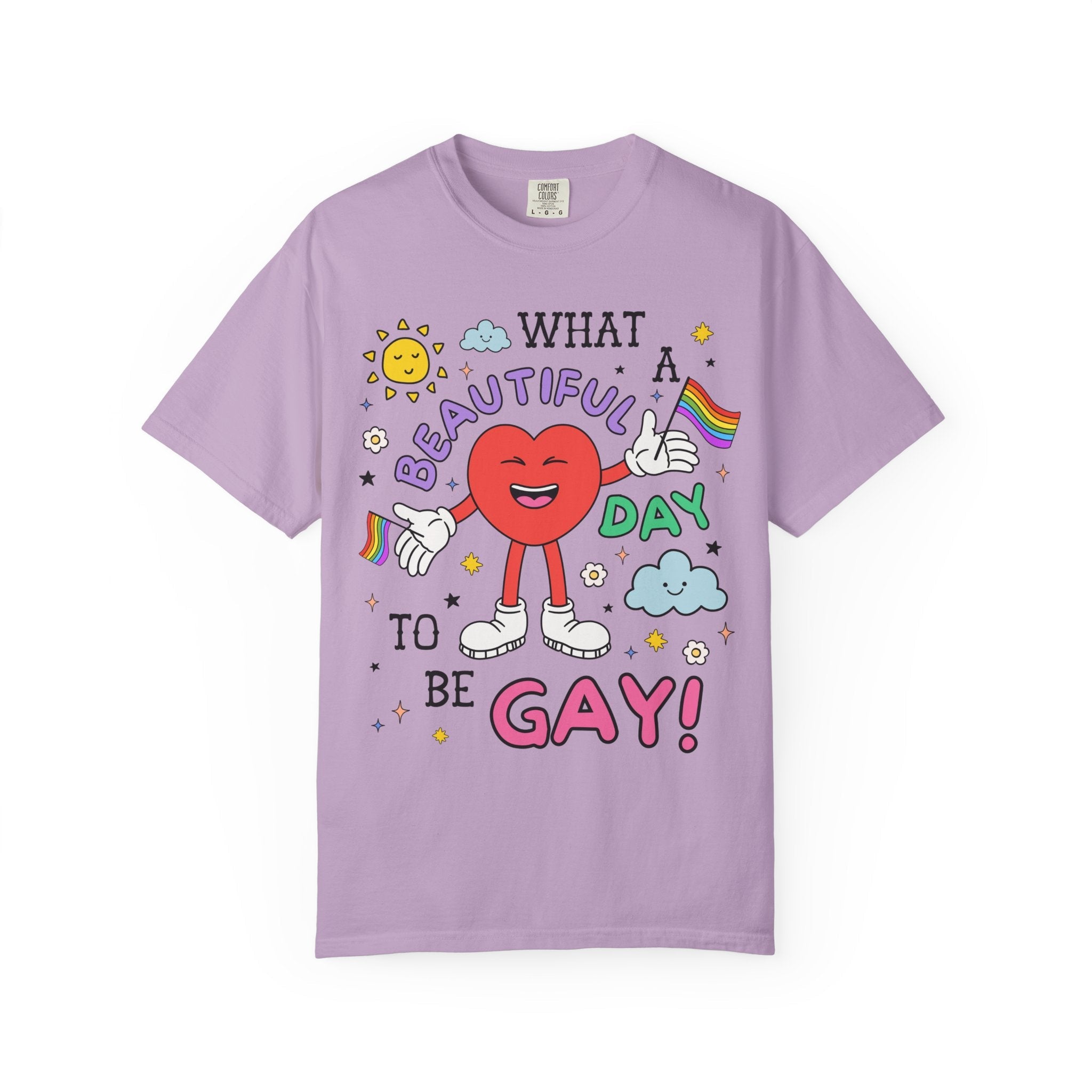 Gay Pride Retro Aesthetic T-Shirt with Heart: What a Beautiful Day to Be Gay!, Funny Saying Nineties Throwback Equal Rights Tee, Gay Rights - Opal and June