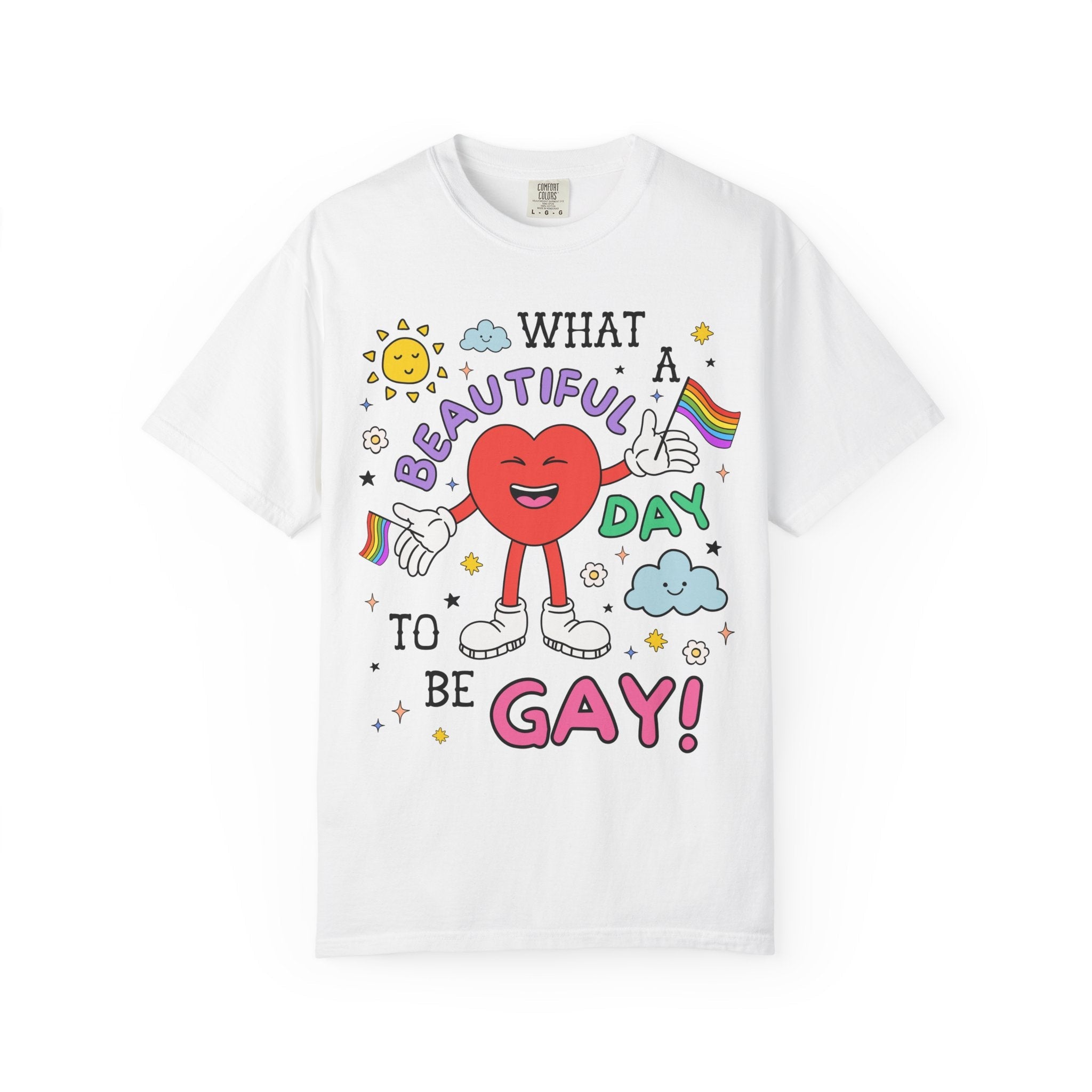 Gay Pride Retro Aesthetic T-Shirt with Heart: What a Beautiful Day to Be Gay!, Funny Saying Nineties Throwback Equal Rights Tee, Gay Rights - Opal and June
