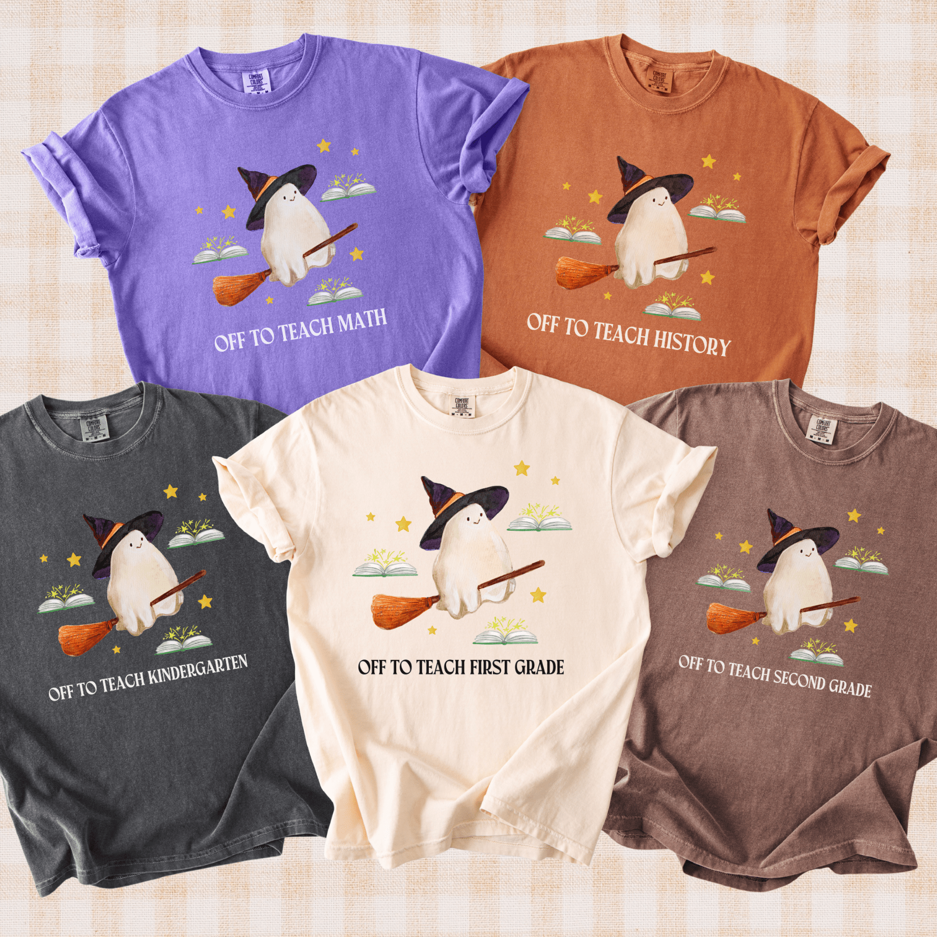 Ghost Halloween Teacher T-Shirt: Off to Teach (Grade or Subject) - Opal and June