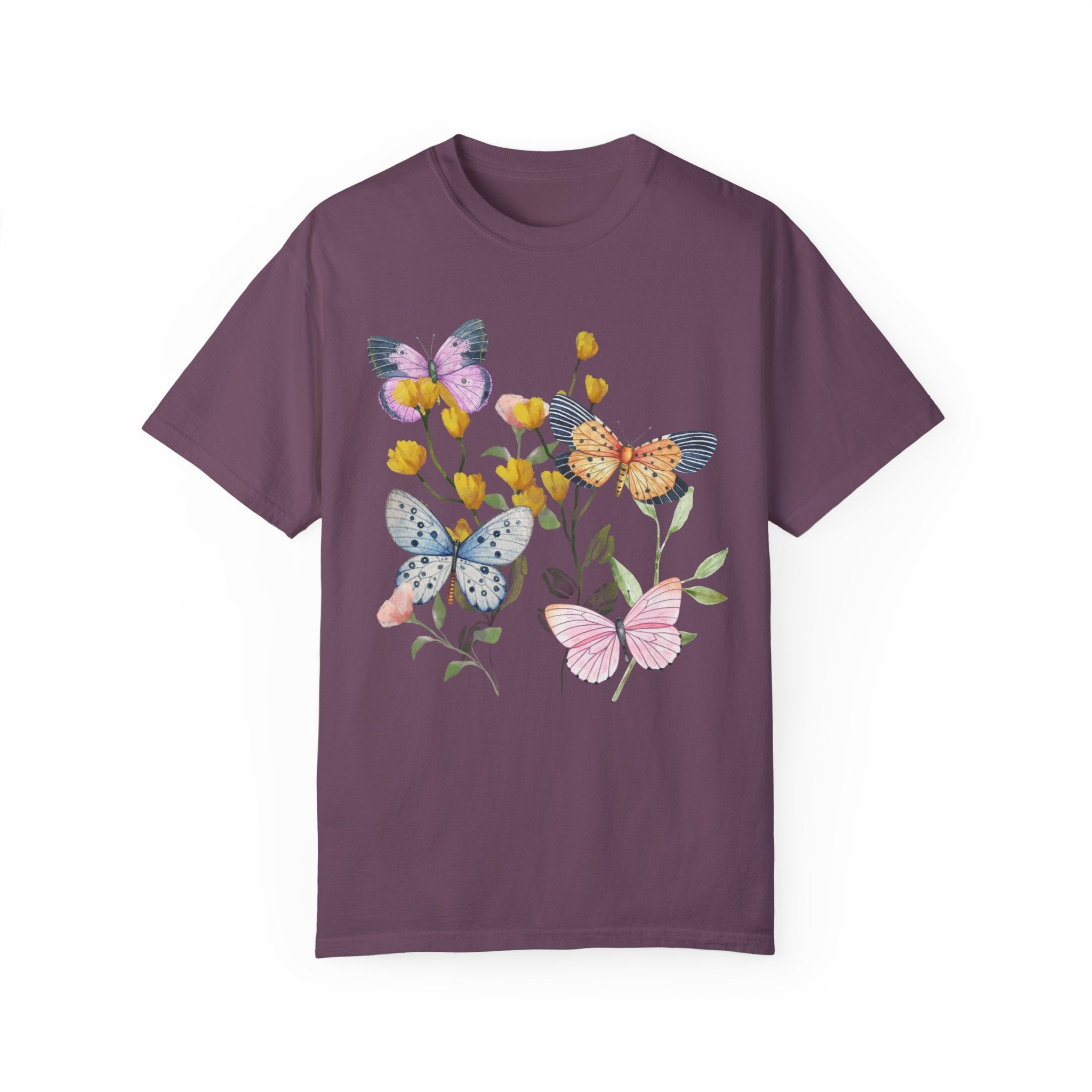 Gift for Butterfly Lover: Whimsical Vintage Botanical Tee Shirt with Butterflies | Spring Floral Shirt, Kitschy Grandma Style T with Flowers - Opal and June