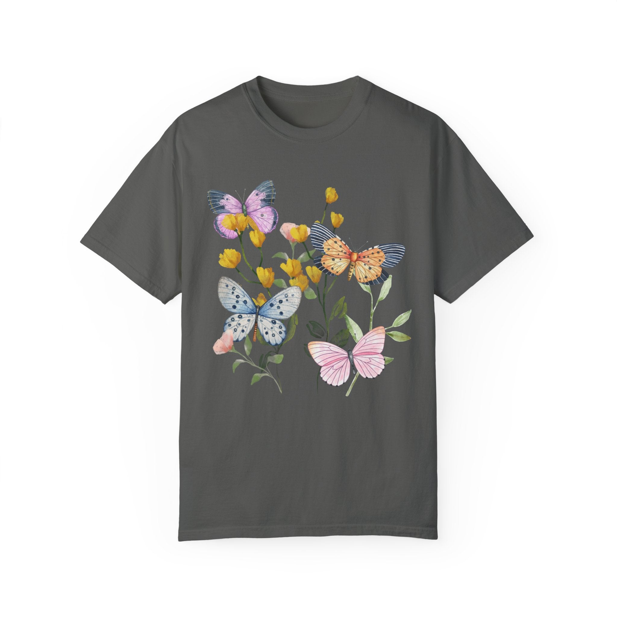 Gift for Butterfly Lover: Whimsical Vintage Botanical Tee Shirt with Butterflies | Spring Floral Shirt, Kitschy Grandma Style T with Flowers - Opal and June
