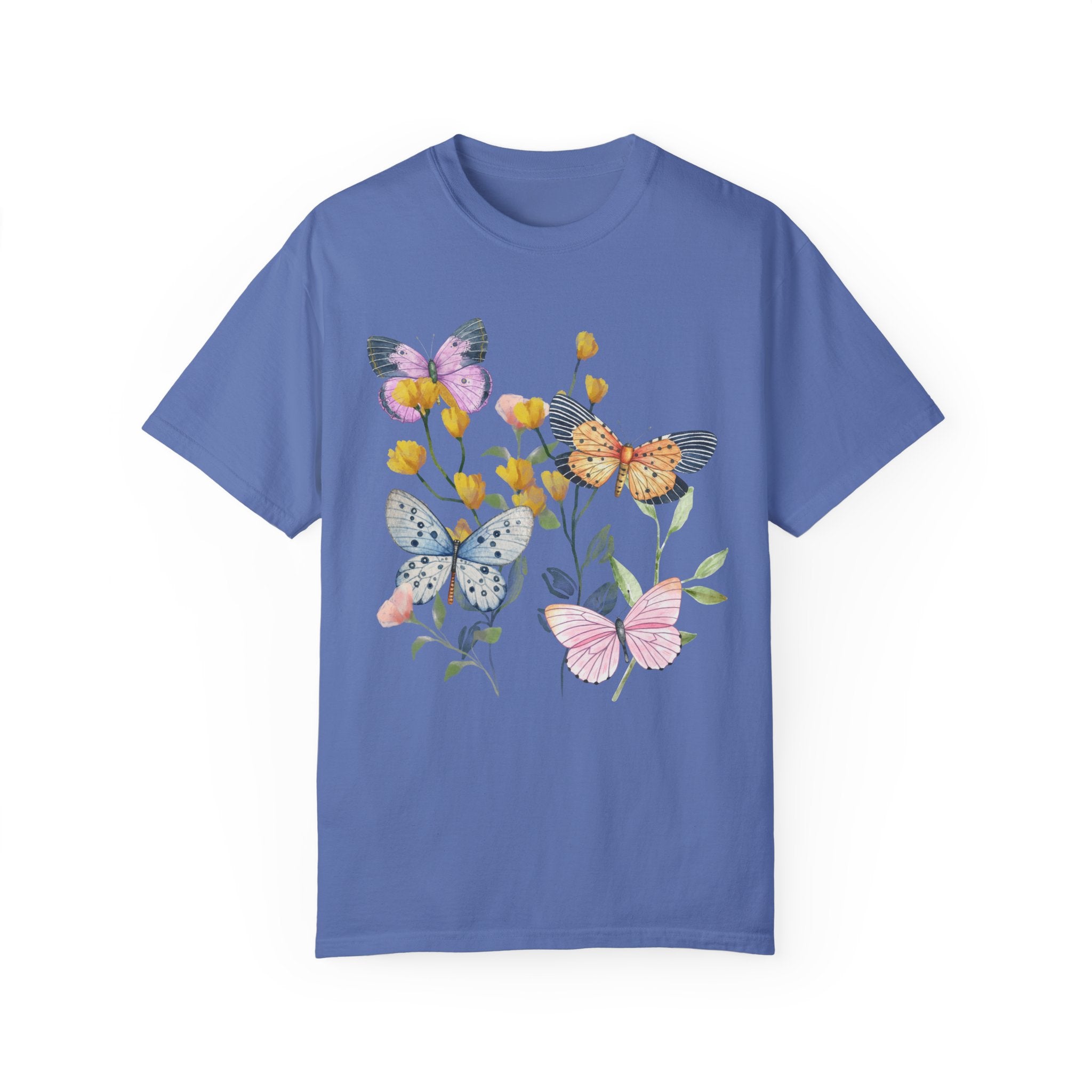 Gift for Butterfly Lover: Whimsical Vintage Botanical Tee Shirt with Butterflies | Spring Floral Shirt, Kitschy Grandma Style T with Flowers - Opal and June