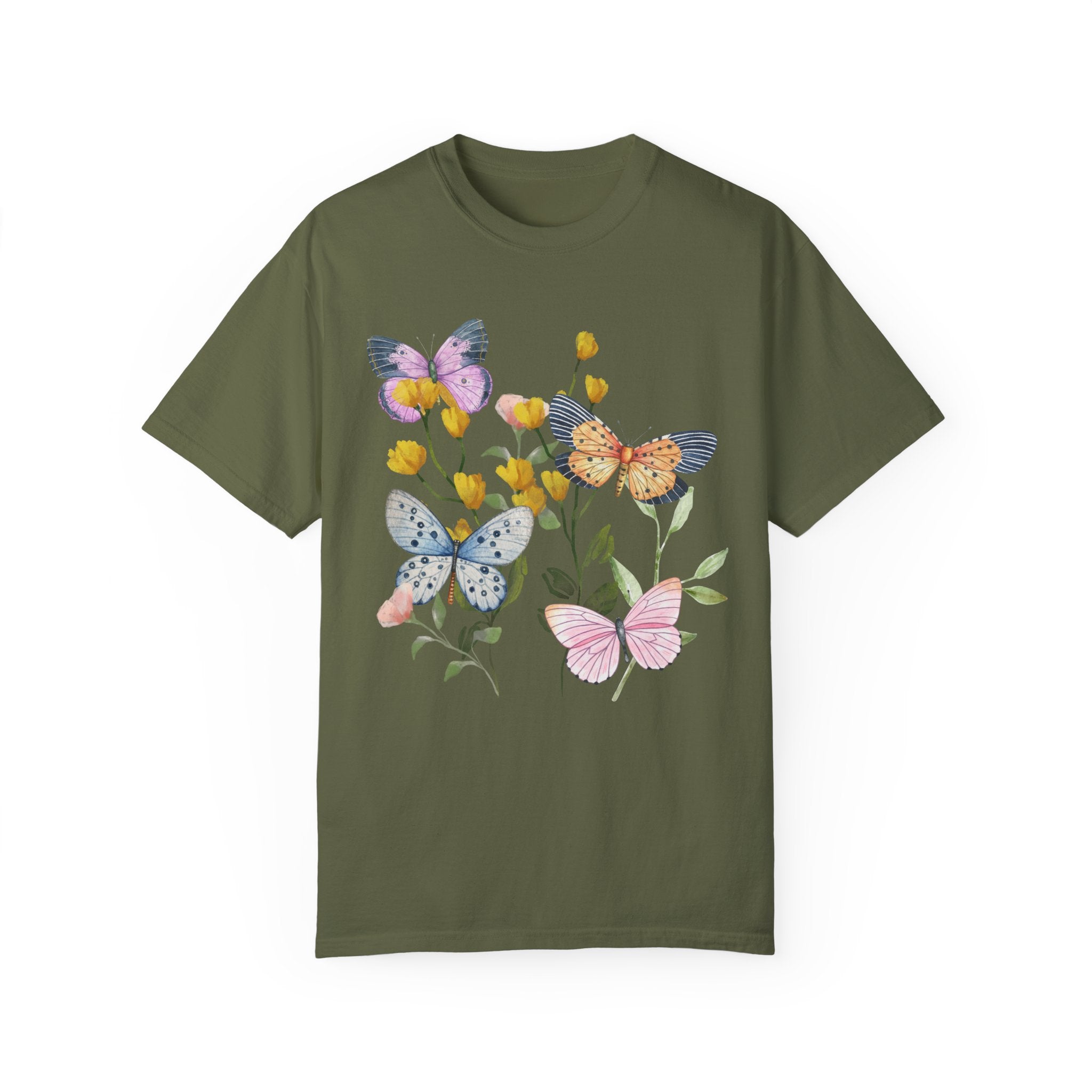 Gift for Butterfly Lover: Whimsical Vintage Botanical Tee Shirt with Butterflies | Spring Floral Shirt, Kitschy Grandma Style T with Flowers - Opal and June