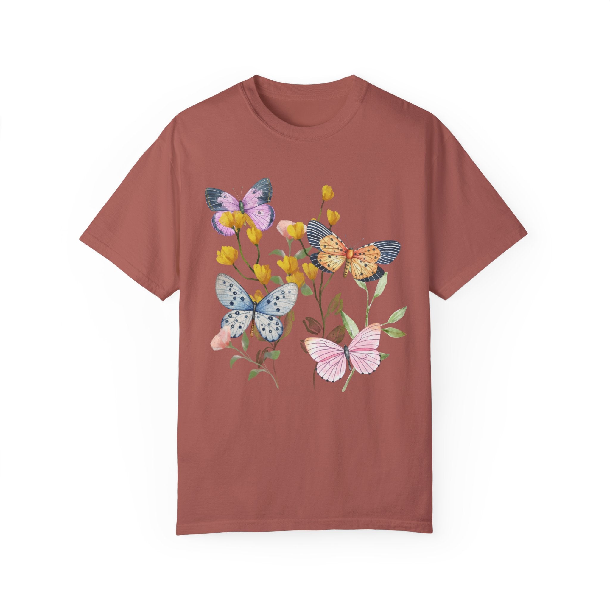 Gift for Butterfly Lover: Whimsical Vintage Botanical Tee Shirt with Butterflies | Spring Floral Shirt, Kitschy Grandma Style T with Flowers - Opal and June