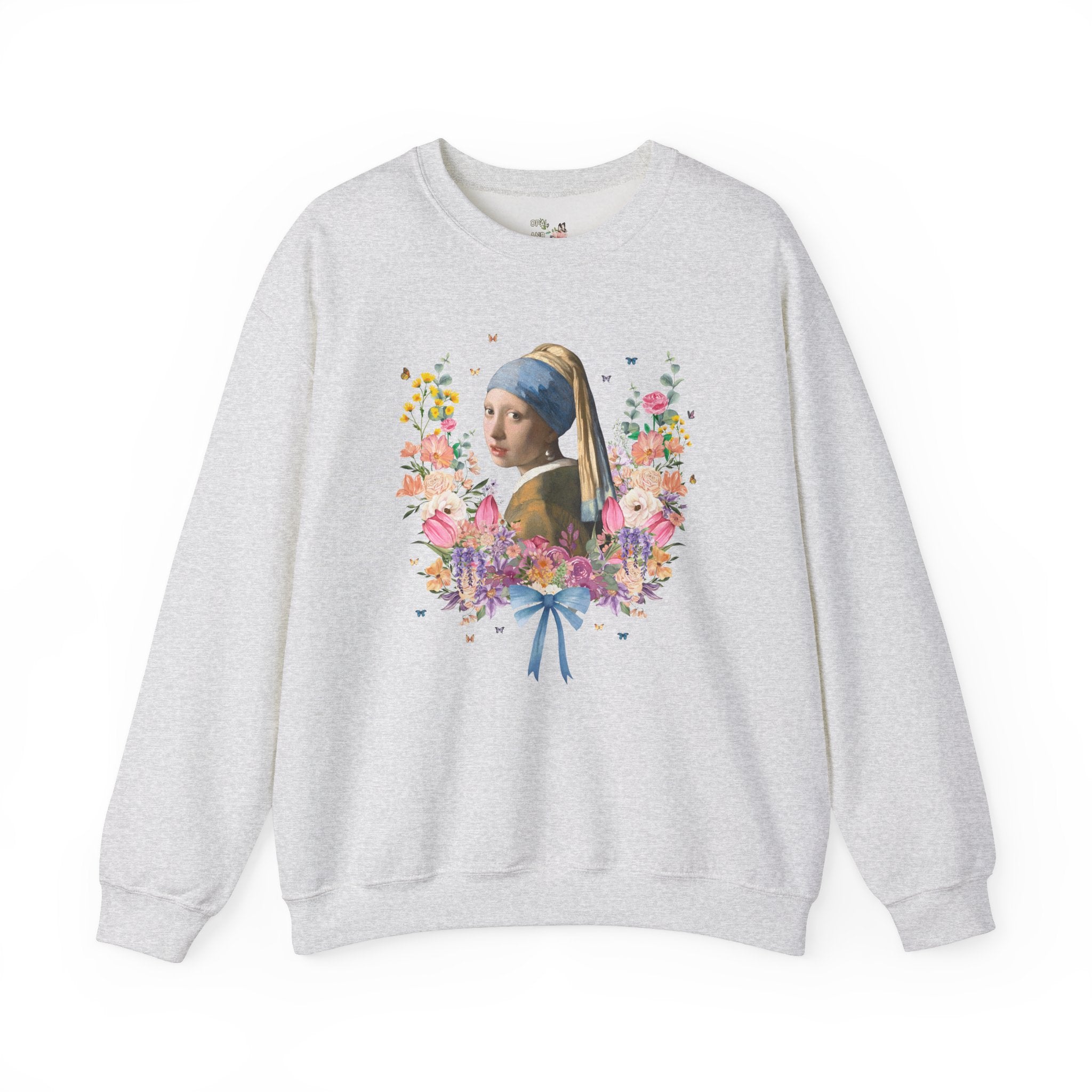 Girl with a Pearl Earring, Johannes Vermeer, Floral Collage with Butterflies, Boho Art History Sweatshirt, Famous Painting, Goblincore Gift - Opal and June