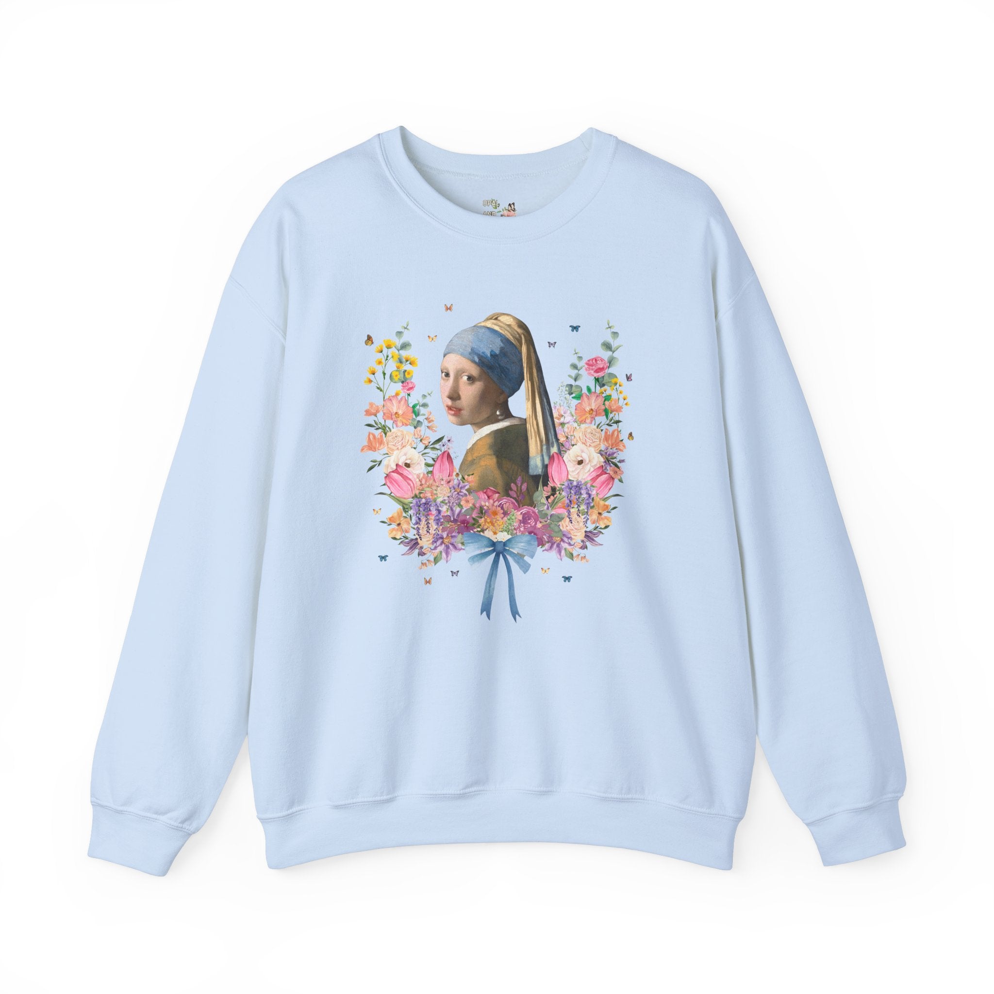 Girl with a Pearl Earring, Johannes Vermeer, Floral Collage with Butterflies, Boho Art History Sweatshirt, Famous Painting, Goblincore Gift - Opal and June