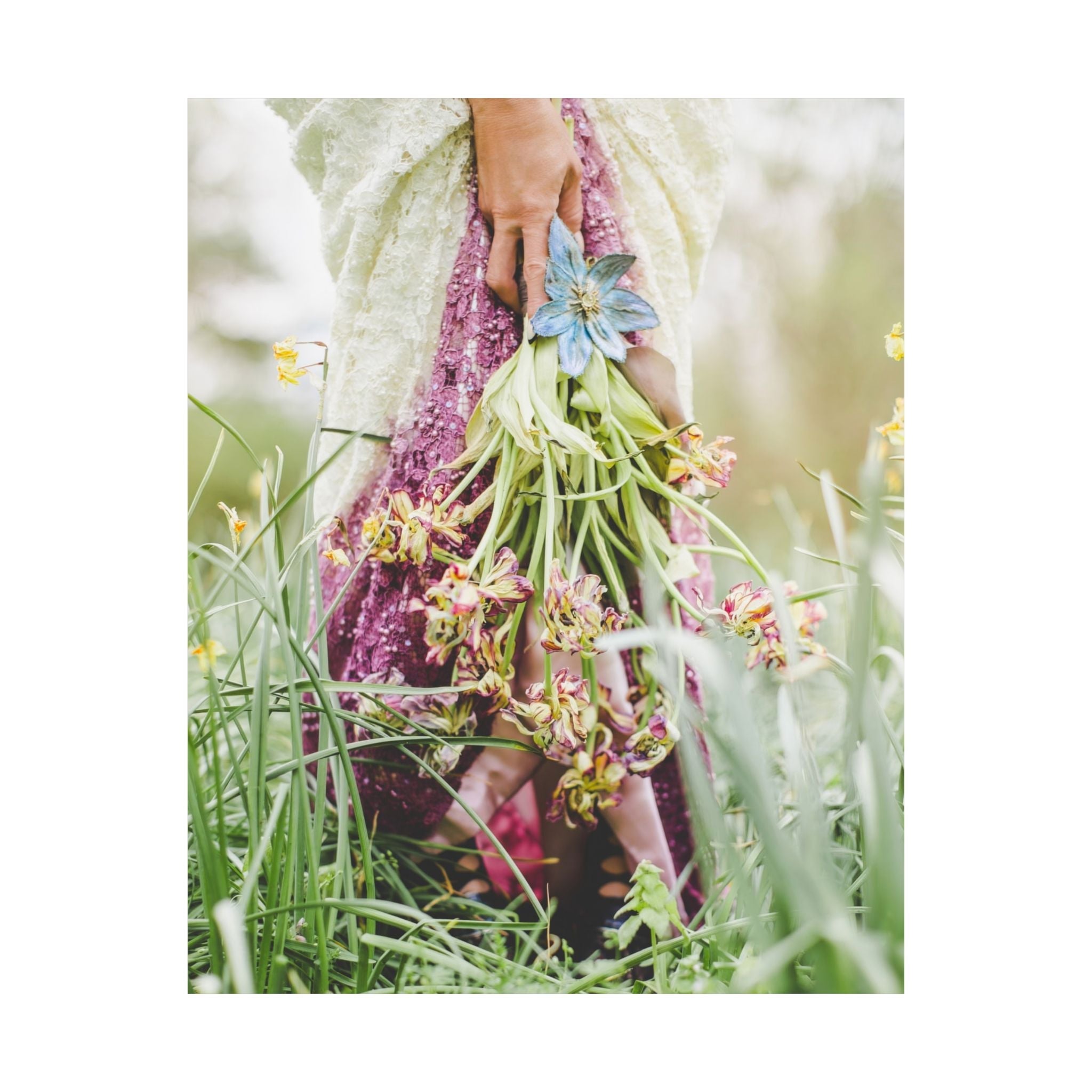 Gothic Tulip Poster Print: Spring Goblincore Original Photo of Woman Holding Dried Tulip Flowers, Nostalgic Vintage Aesthetic Flower Poster - Opal and June