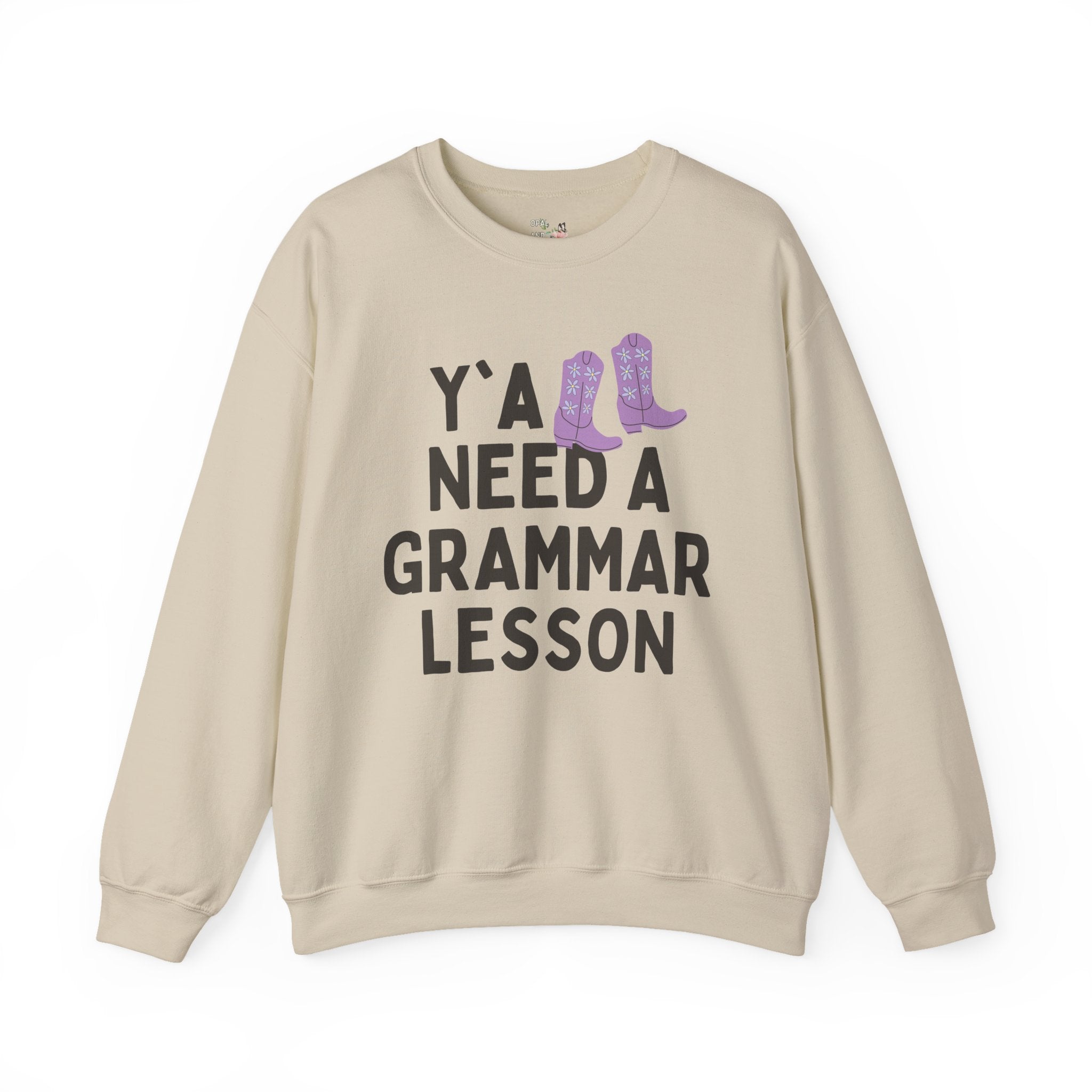 Grammar Teacher Sweatshirt, Funny Saying and Western Aesthetic: Y'all Need a Grammar Lesson, Silly ELA English Language Arts Teacher Shirt - Opal and June