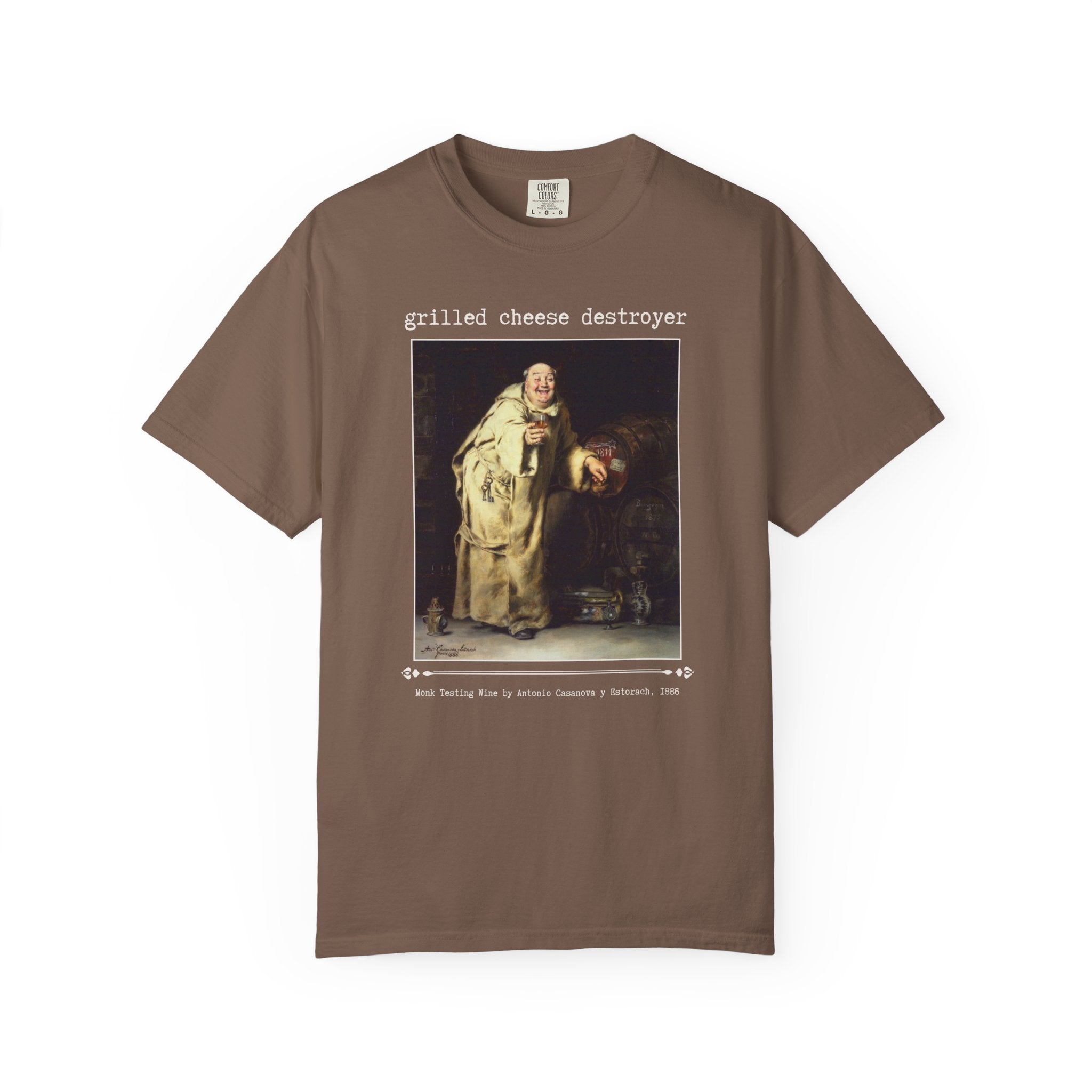 Grilled Cheese Destroyer Art History Lover Gift, Monk Testing Wine by Antonio Casanova y Estorach Famous Painting, 19th Century Art T-Shirt - Opal and June